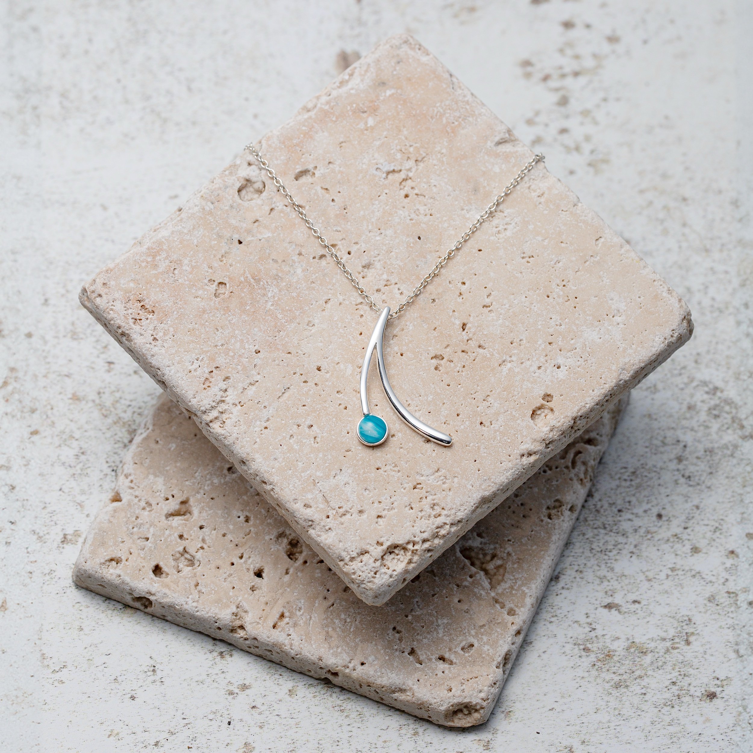 Silver pendant with Ocean inspired resin cabochon