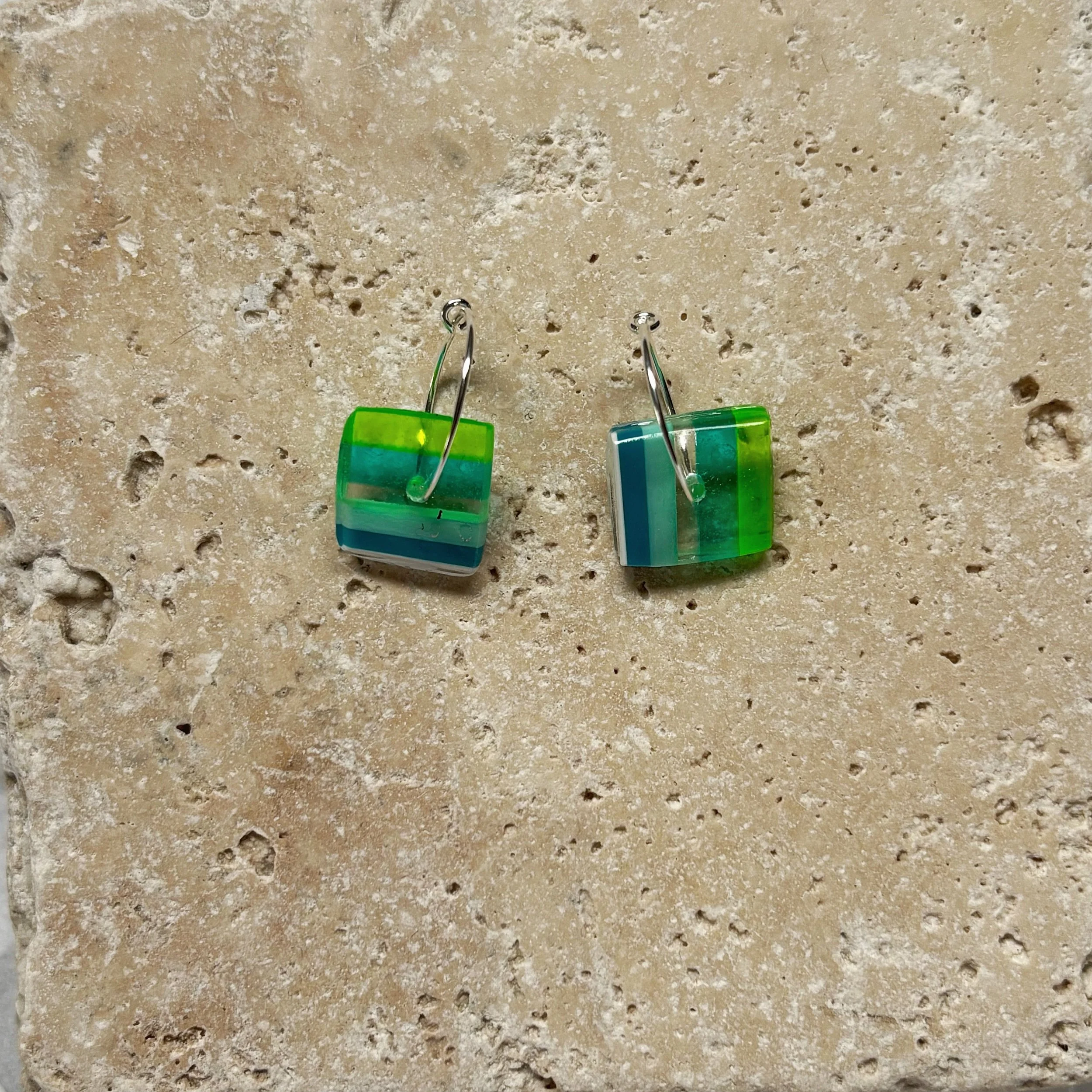 Square striped resin earrings 