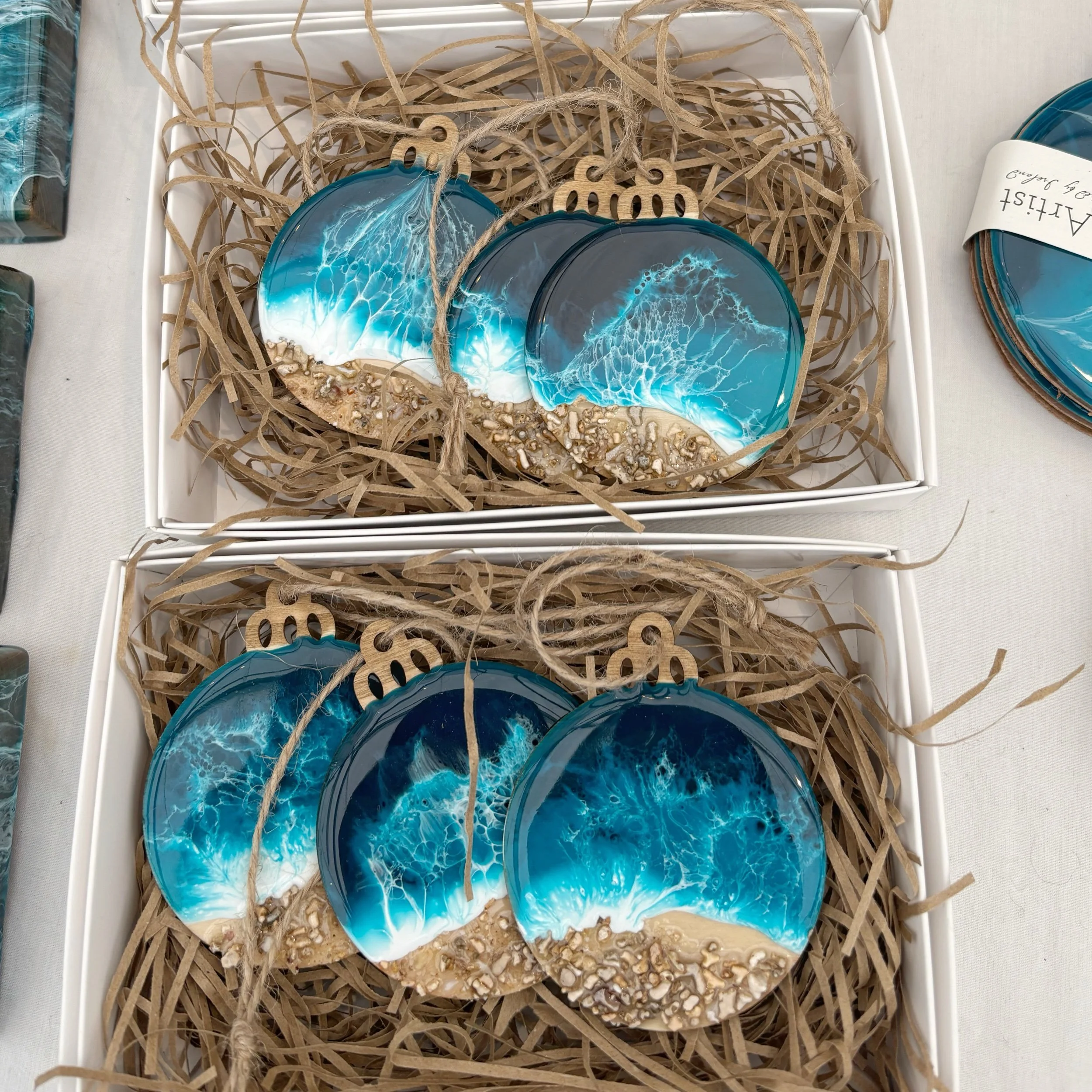 Handcrafted ocean wave resin bauble hanger