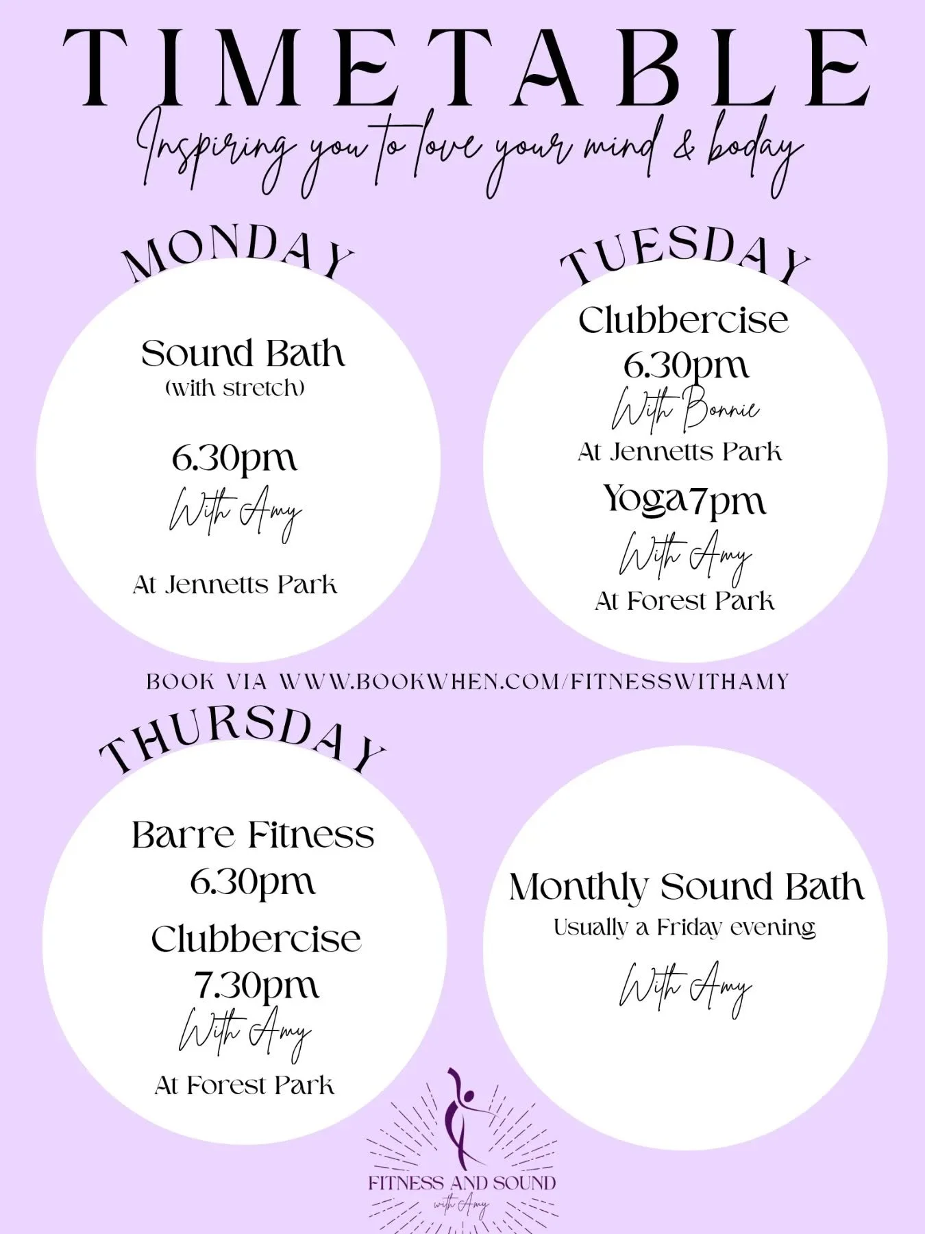 ✨ This week&rsquo;s classes ✨

If you&rsquo;ve been needing a reset, a mood boost, some movement, some calm. Here&rsquo;s your sign to book something for YOU this week 💜

Classes include:
🩰 Barre
🧘 Yoga
💃 Clubbercise
🌙 Stretch &amp; Sound Bath
?