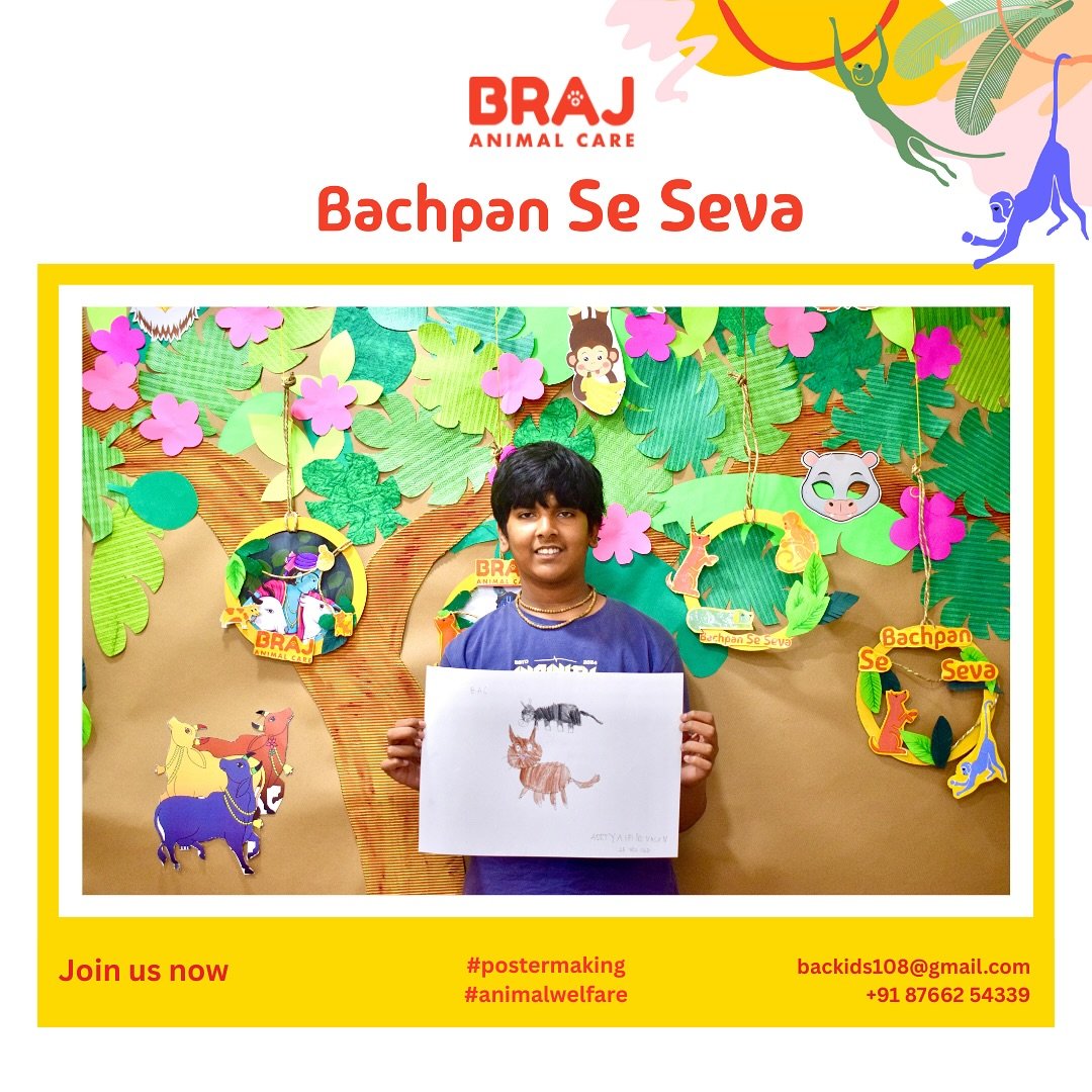 For the Bachpan Se Seva event in May 2025, we asked kids what their favourite thing about Braj was.
Swipe to see what Braj and its animals mean to Aaditya
Thank you for participating in Braj Animals Care’s Poster Making Competition and for sh