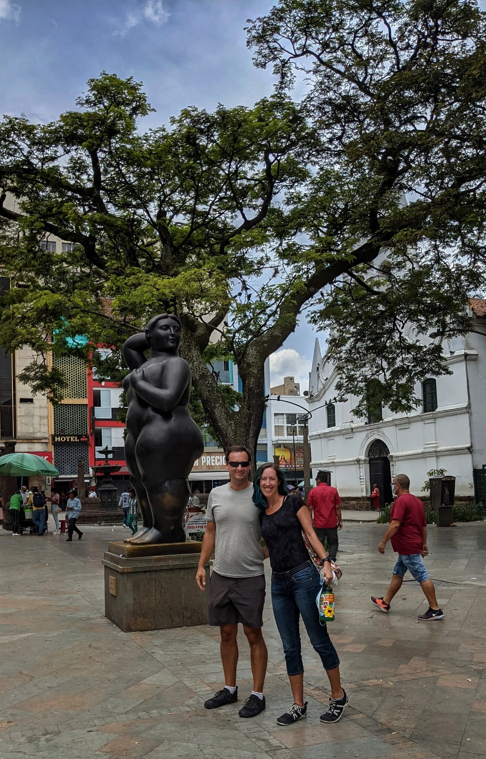 Obligatory touristy shot of us in Plaza Botero. 