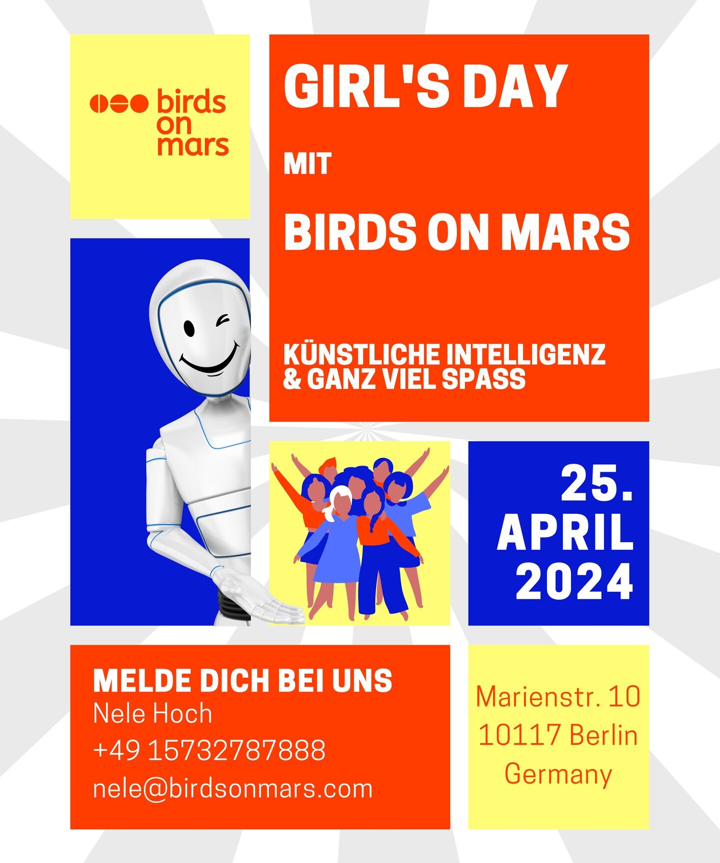 Girls'Day mit Birds on Mars - komm mach MINT!

Aufgepasst, denn zum Girls'Day &ouml;ffnen wir im n&auml;chsten Jahr bereits zum dritten Mal unsere T&uuml;ren. Am 25. April 2024 findet der n&auml;chste Zukunftstag statt und wir bieten die M&ouml;glich