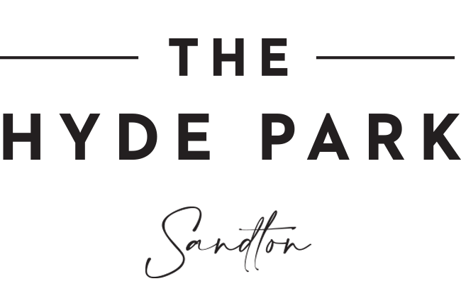 Logo for The Hyde Park Sandton, featuring the text 'The Hyde Park' in bold uppercase and 'Sandton' in cursive.