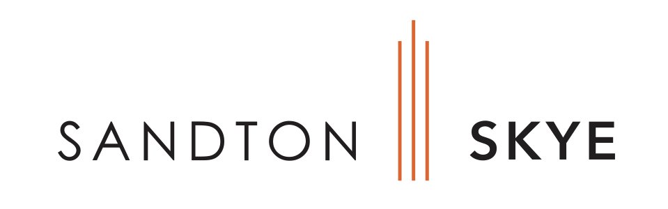 Text reading 'SANDTON SKYE' with three vertical orange lines separating the words.
