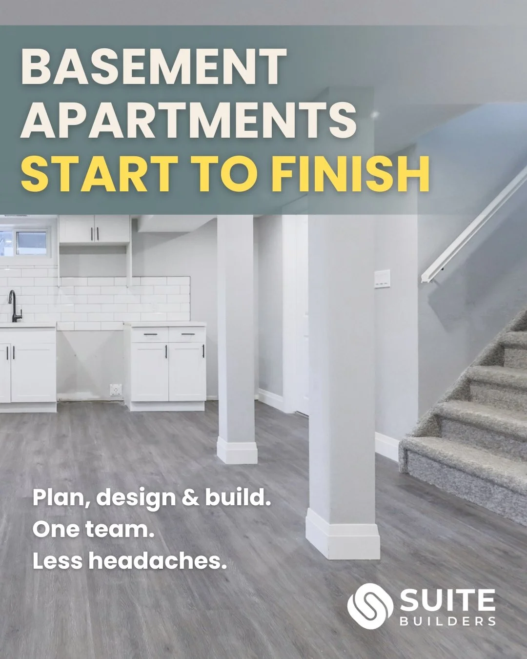 Want to convert your basement into a legal unit?

At Suite Builders, we provide a complete design, drawings, and construction service for finished basement apartments (granny flats), duplexes, triplexes, fourplexes multiplexes, accessory dwelling uni