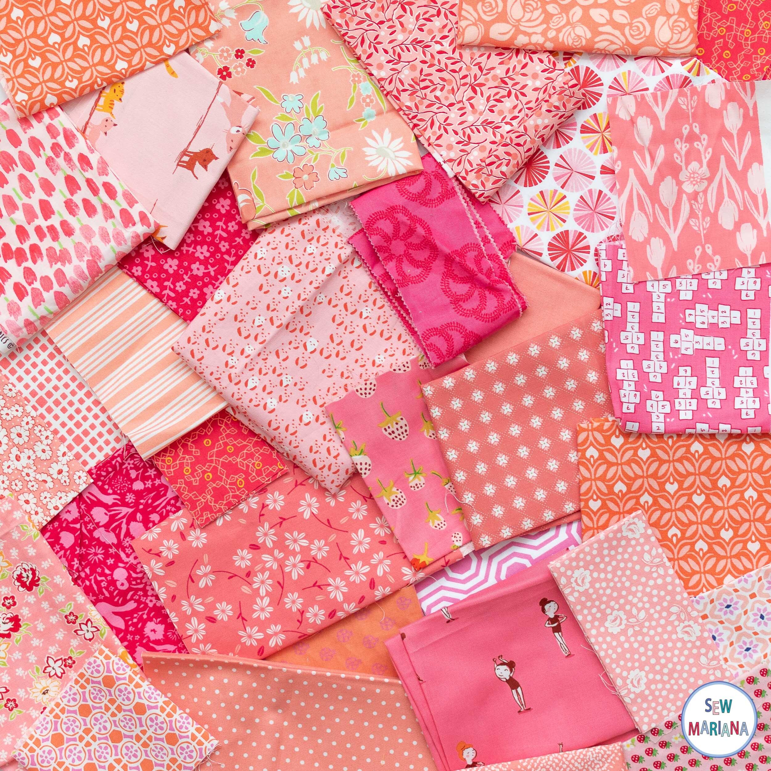 Full House pattern pink scraps of fabric
