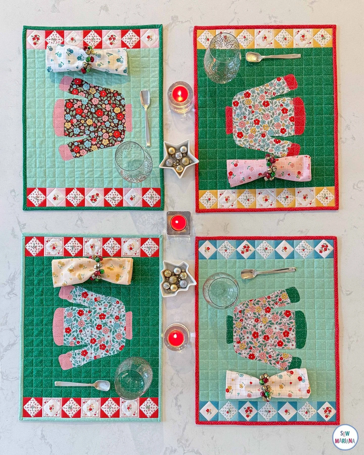 This is the homiest time of year! 🎄
I wanted to bring the spirit of warm clothes and cozy quilts to something we see every day: table settings! 🍽️ 🕯️

Using Poppie Cotton&rsquo;s ever-cheerful Farmhouse Fancy collection by @elealutz and @missouriq
