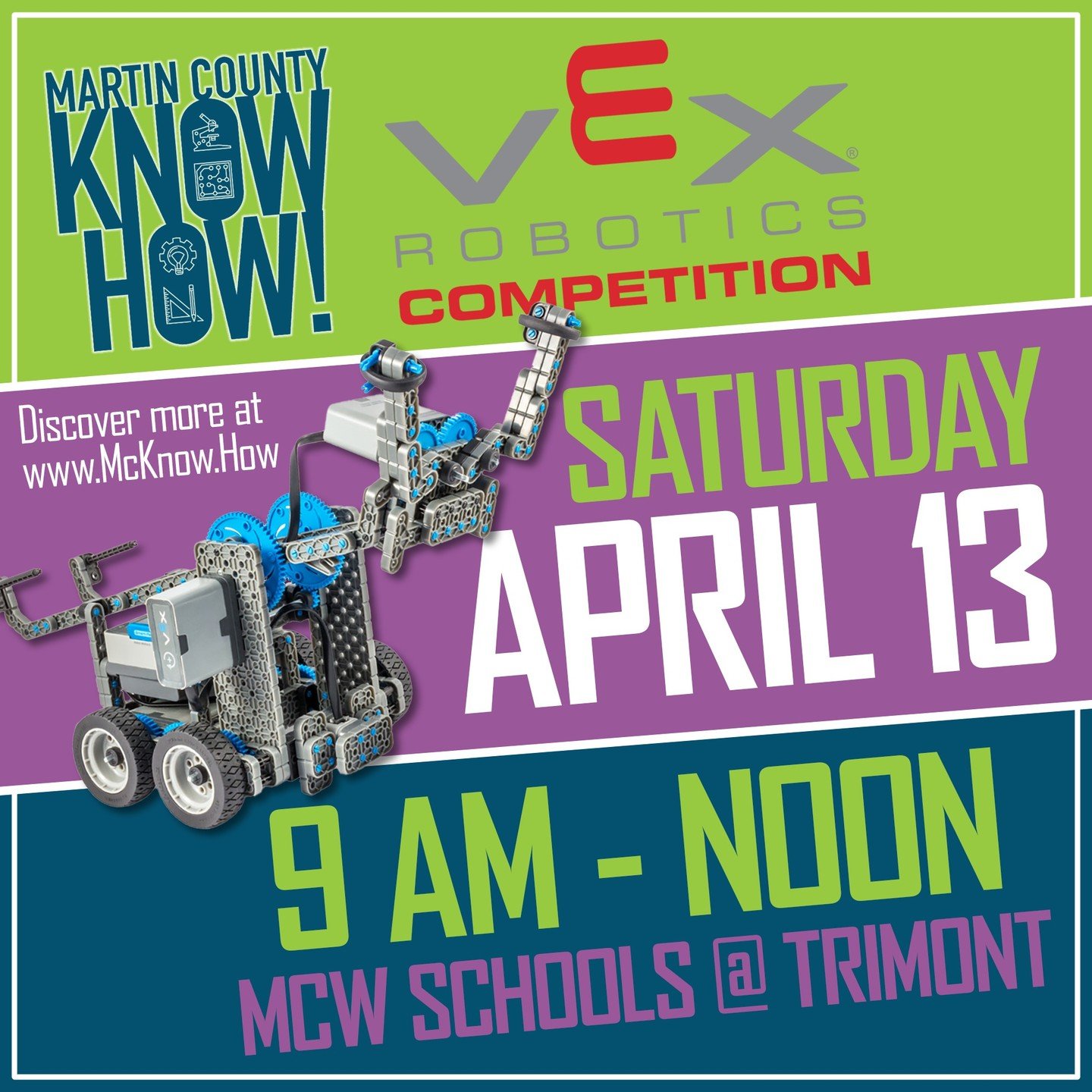 Our next robotics competition is right around the corner! Come cheer on 3rd &amp; 4th grade students from across the county as they put their STEM skills into action!

For details visit www.McKnow.How and check out the events calendar! #VEXIQ #roboti