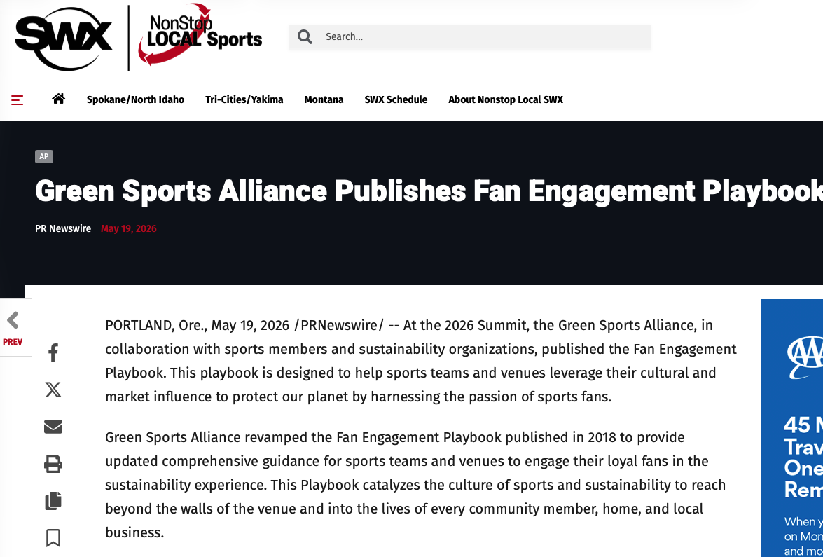 SWX: Green Sports Alliance Publishes Fan Engagement Playbook