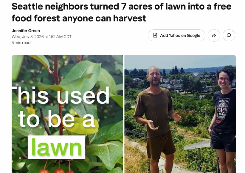 Yahoo News: Seattle neighbors turned 7 acres of lawn into a free food forest anyone can harvest