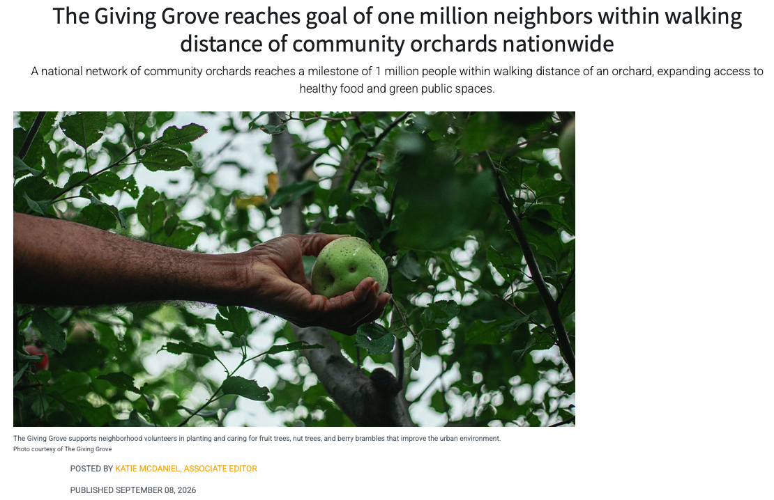 Nursery Management Magazine: Giving Grove reaches goal of one million neighbors within walking distance of  community orchards nationwide