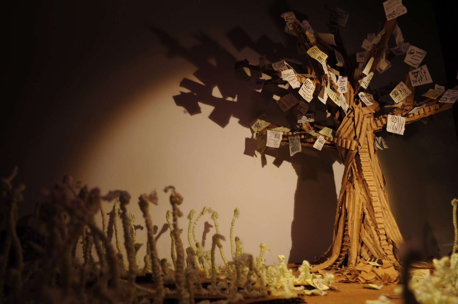  A claymation scene of a tree. 