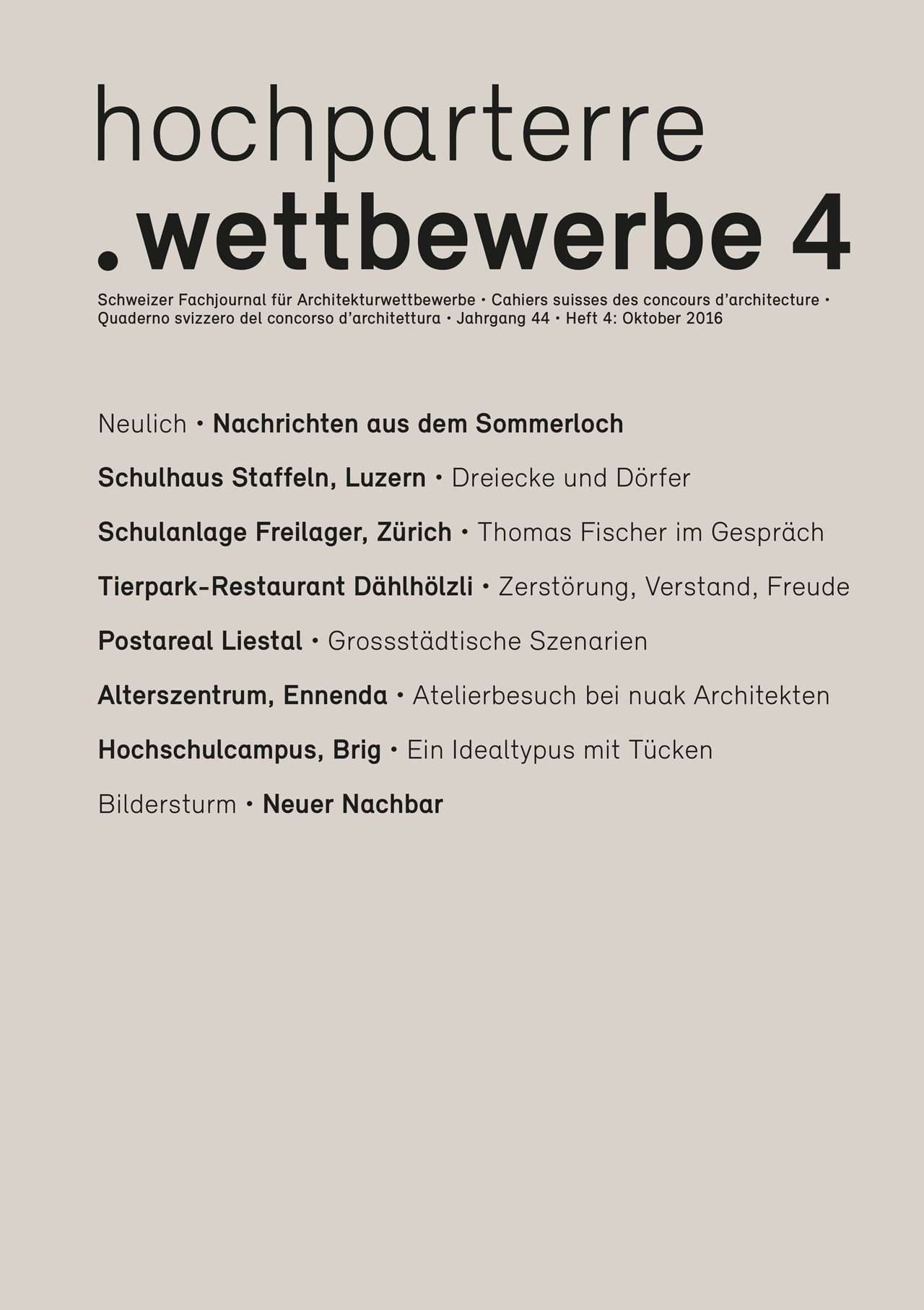 Hochparterre.wettbewerbe 4, 2016 - Tierpark-Restaurant Dälhölzli