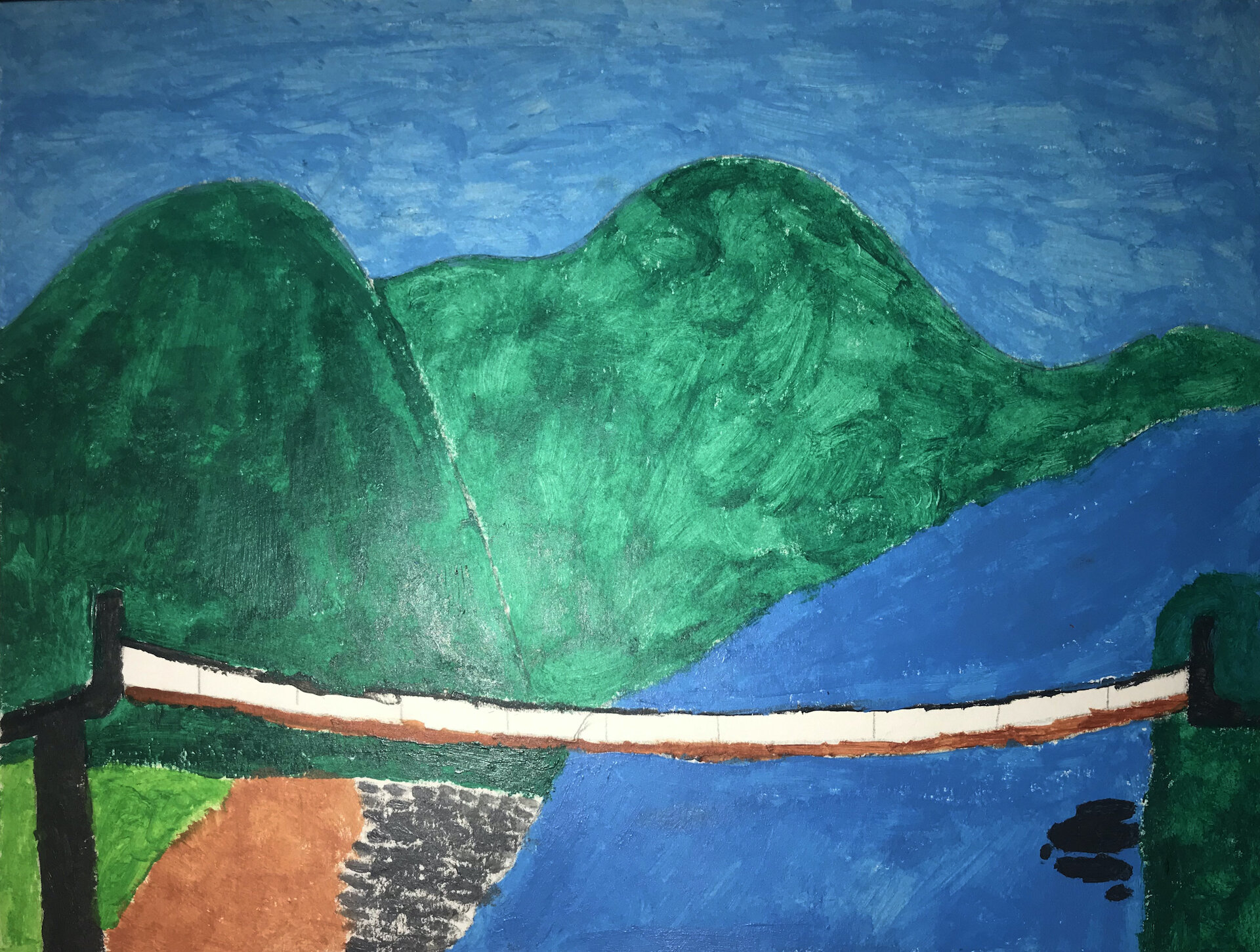 Alexander Lopez, The River , 2021, Acrylic on paper, 10” x 20”, artist from Oak Cliff, part of Remote Pyramids.