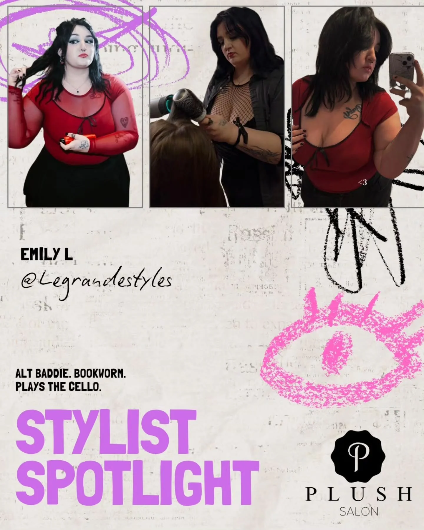 Meet Emily!! She's your go-to for alt styles: both for color and cuts alike (Also, I've heard her scalp massages are top tier) 💋
She has availability Sat and Sundays, call the salon at 573.803.1075 to book!