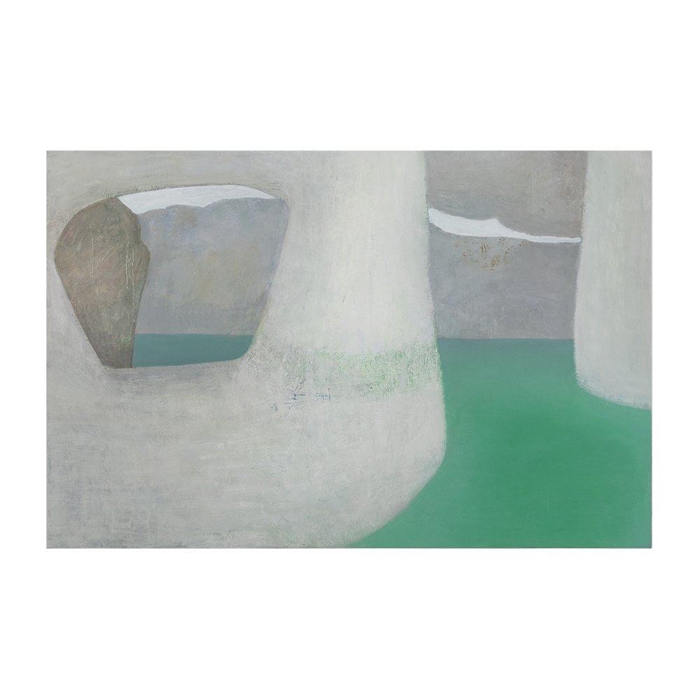 Anna Glantz -- Laguna, 2025, oil on dyed canvas over panel, 27 x 41 inches (Chris Sharp Gallery, Los Angeles)