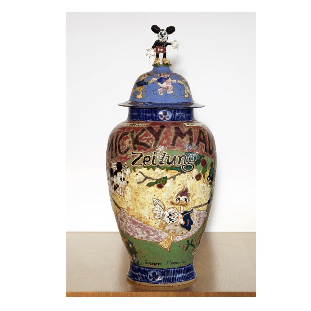 Magdalena Suarez Frimkess and Michael Frimkess -- Mickey Maus Jar, 1992, glazed ceramic, 17 x 7 ½ x 7 ½ inches (kaufmann repetto, New York)