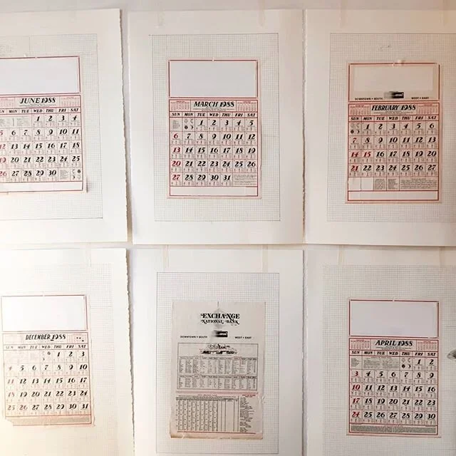 Calendars from a barn in Westin, MO

#grid #calendar #time #foundobject #collage #drawing