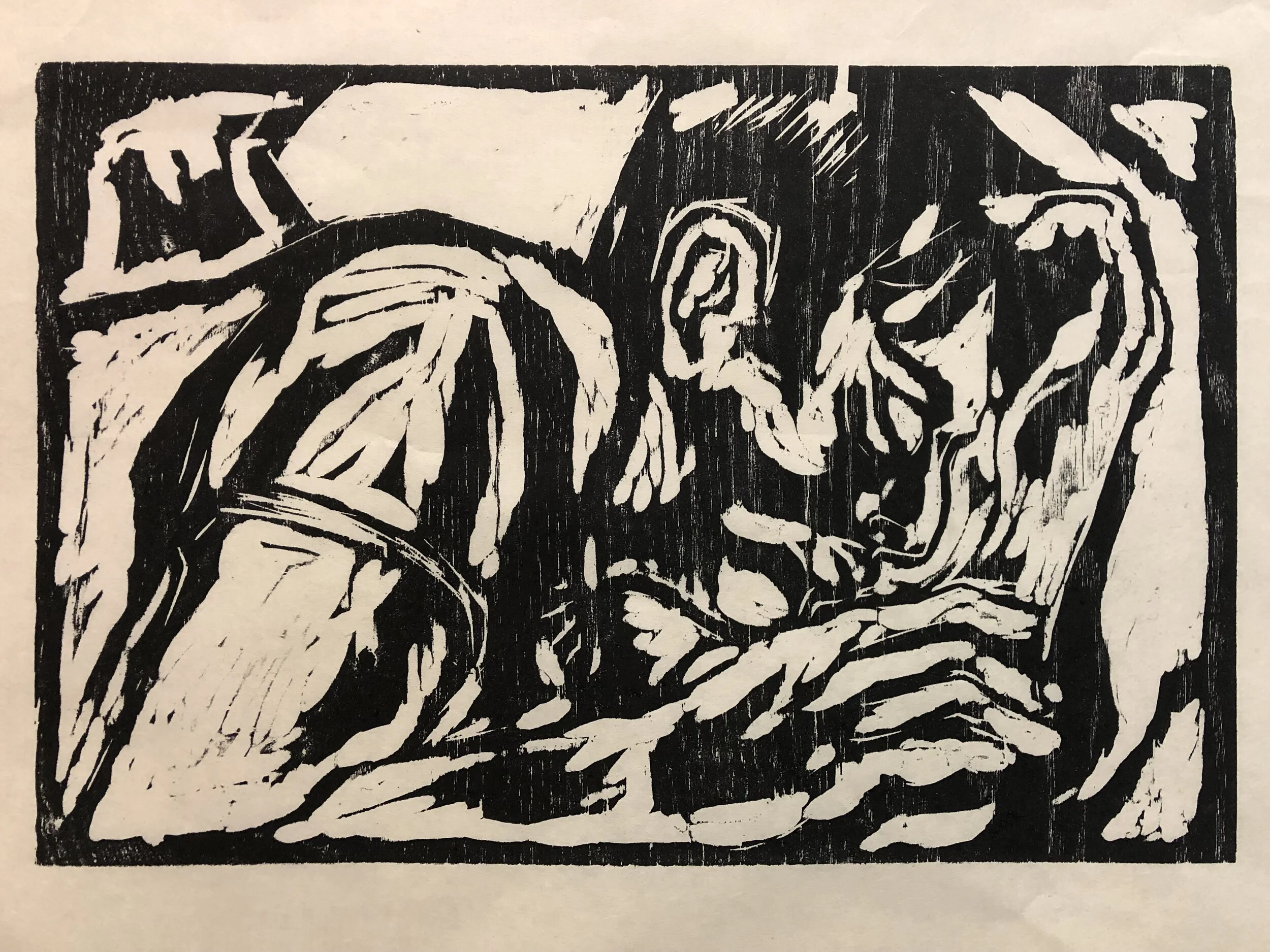 Joey Sleeping, Woodcut, 12x18"