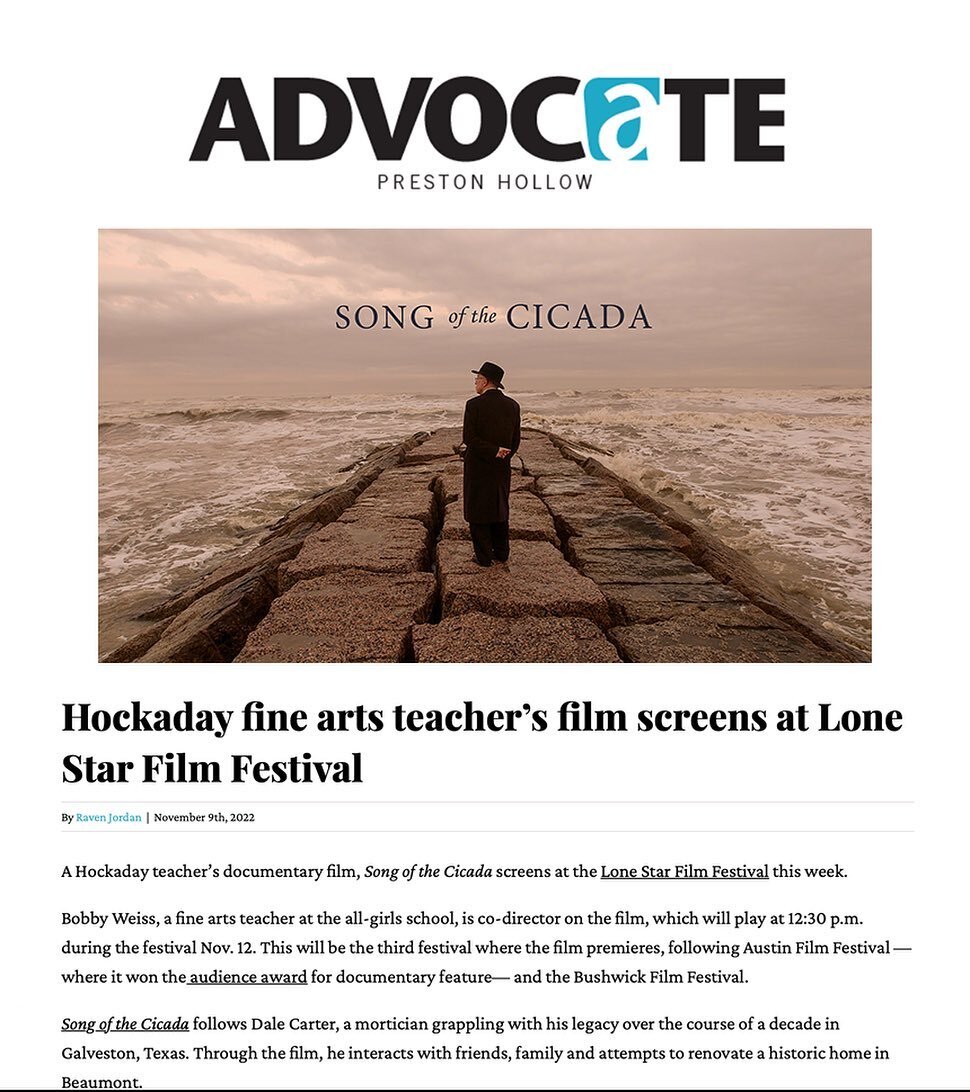 Not only has it been an amazing to get our film into the @lonestarfilmfest, I have also had the remarkable opportunity to share my film festival experiences with my Art and Film students here @thehockadayschool.

https://prestonhollow.advocatemag.com