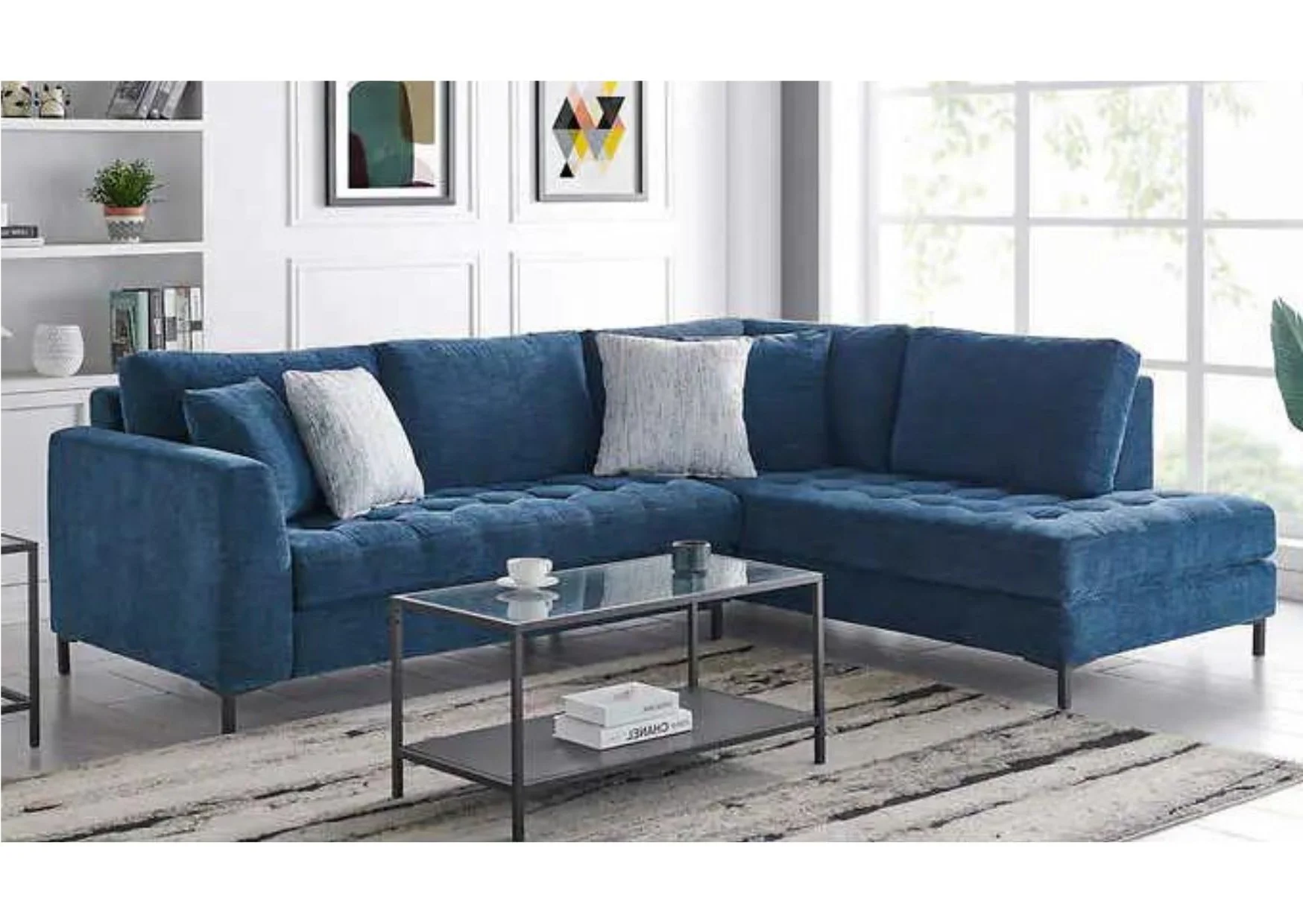 2-Piece Blue Fabric Right Hand Facing Sectional