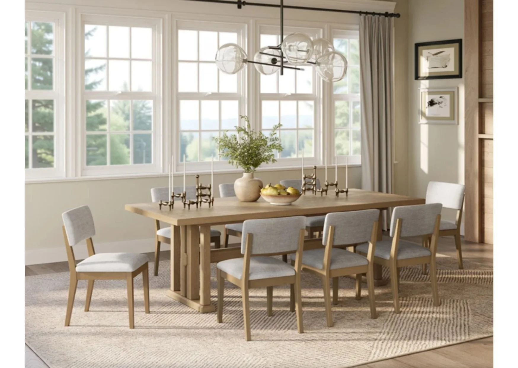 9-Piece Dining Set in Oak with Solid Table Top