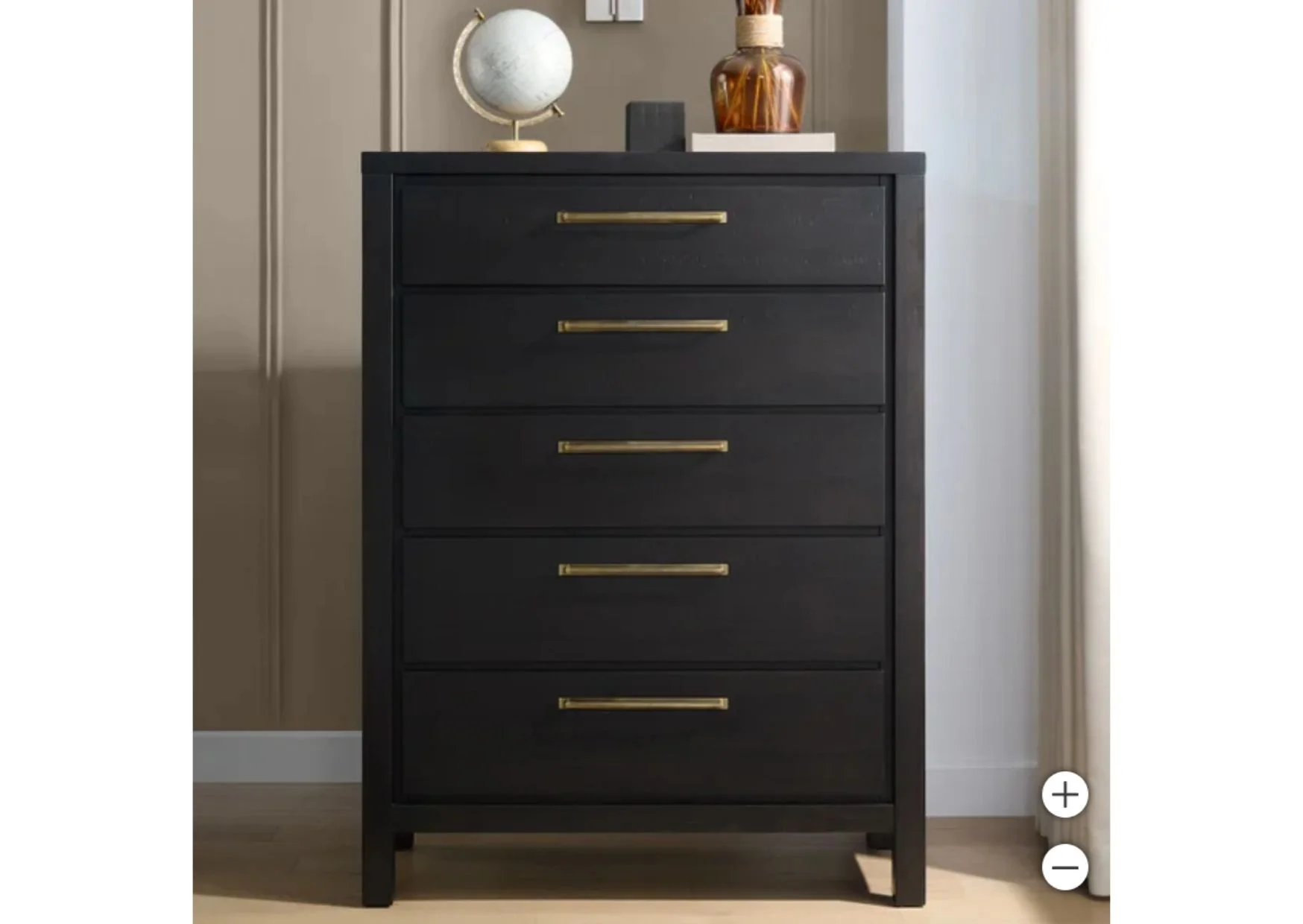Black 5-drawer Chest with Brass Coloured Hardware