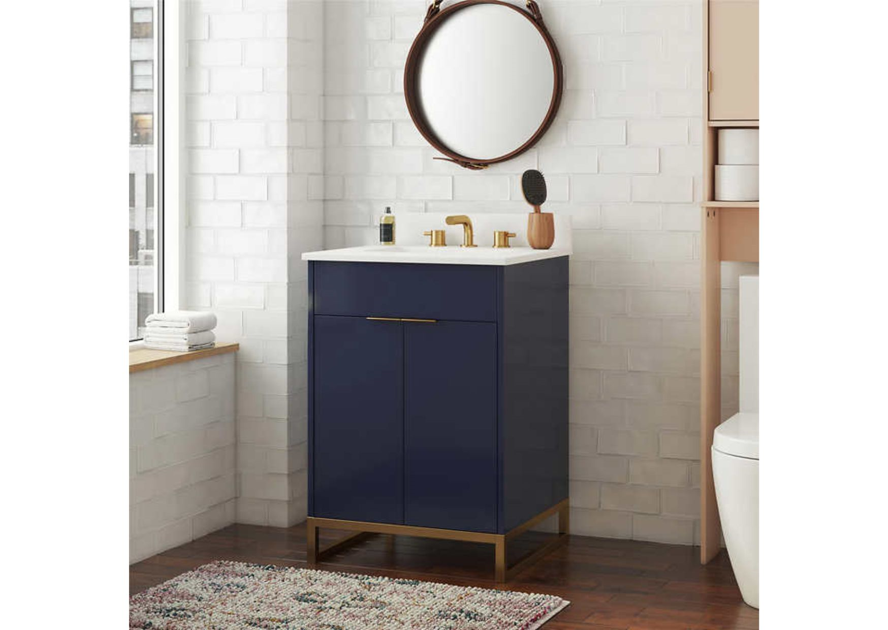 24" Blue Vanity with Metal Handles and Base