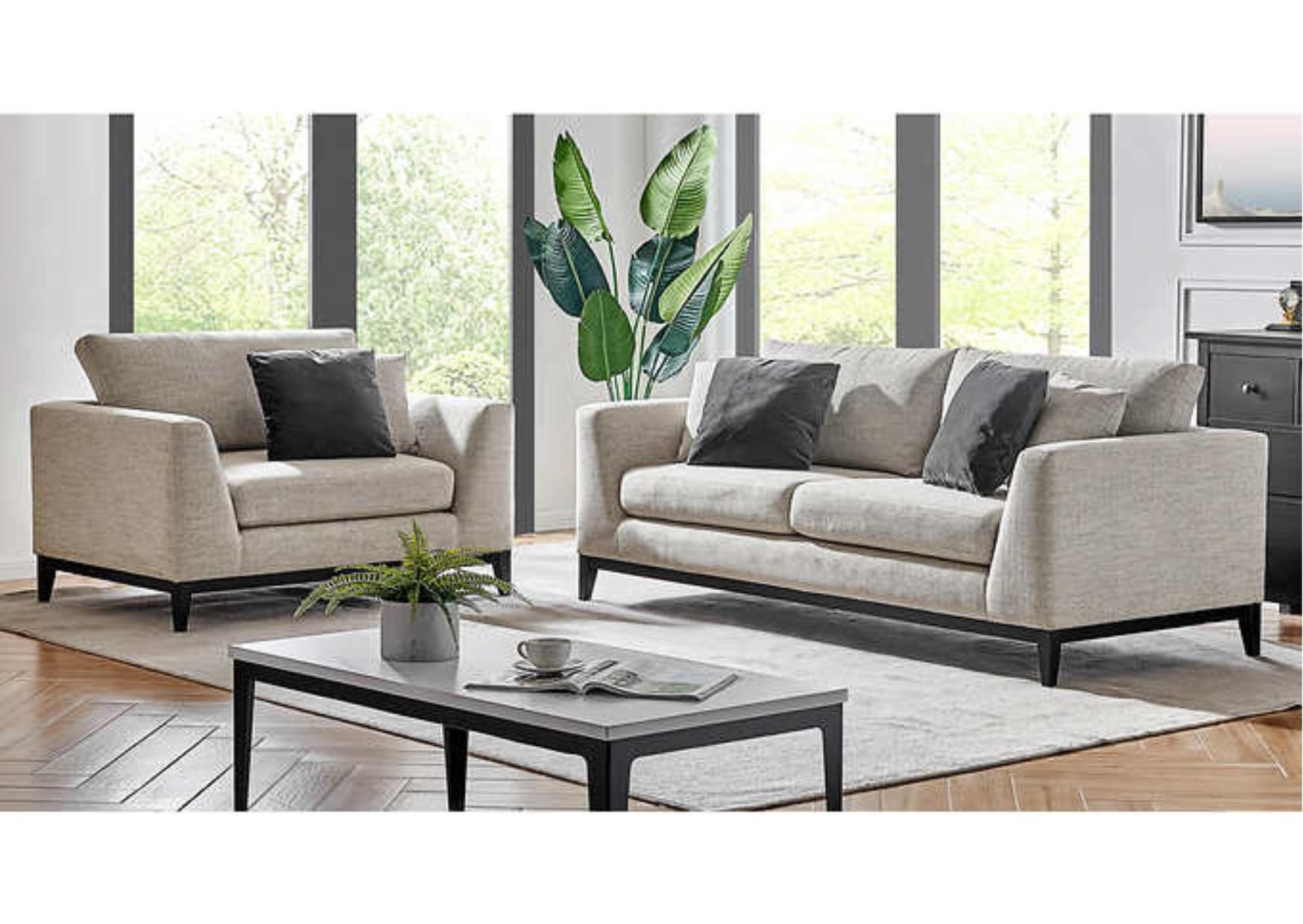 Textured Chevron Printed Fabric Modern Sofa and Chair