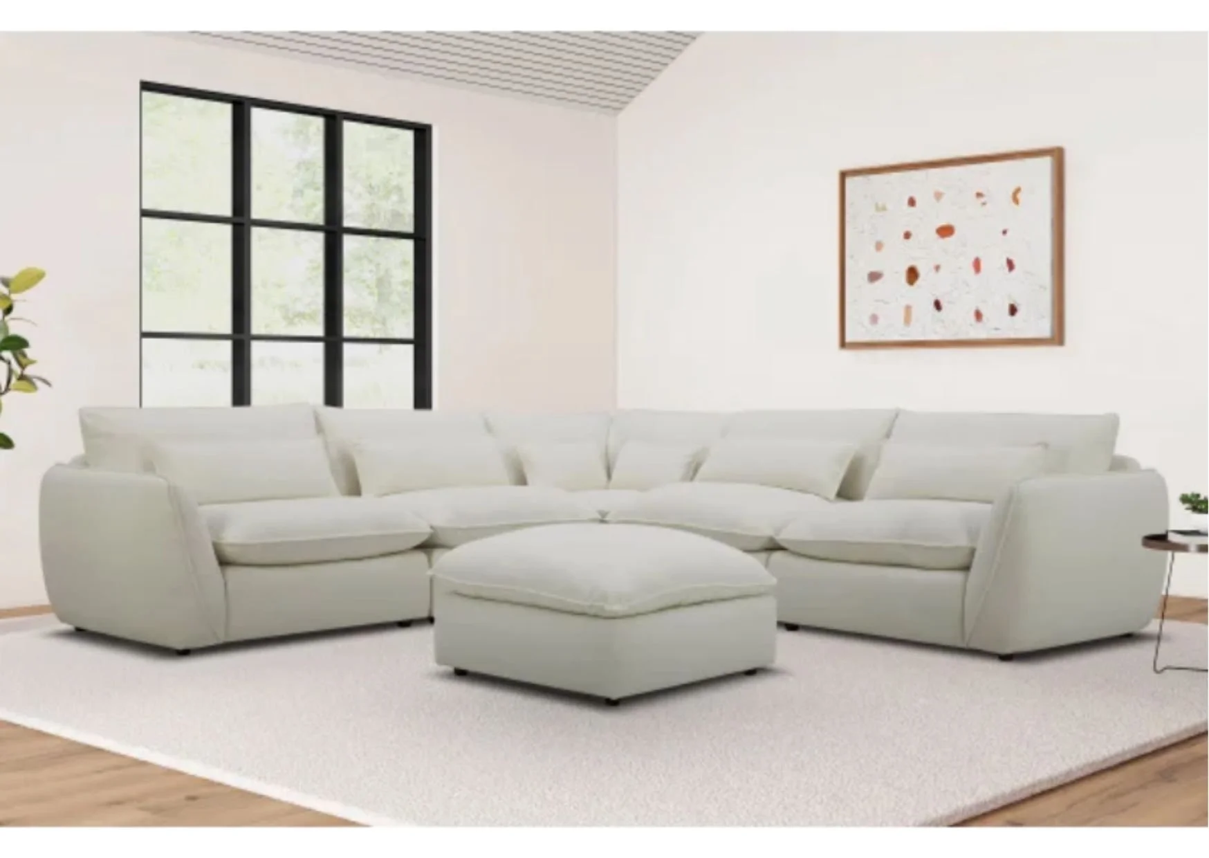 Aiden & Ivy 6-piece Off-White Fabric Modular Sectional with Ottoman