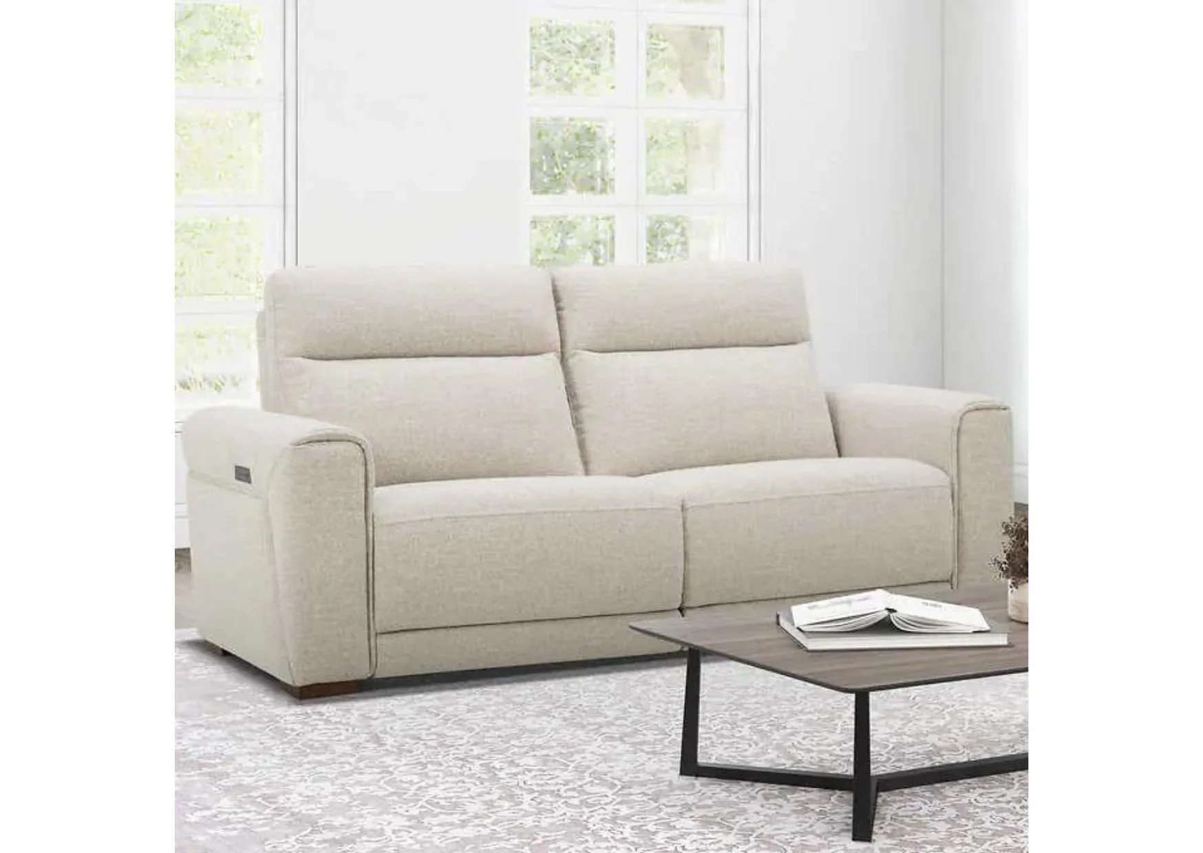 Aiden & Ivy Light Grey Textured Fabric Power Reclining Sofa with Power Headrests