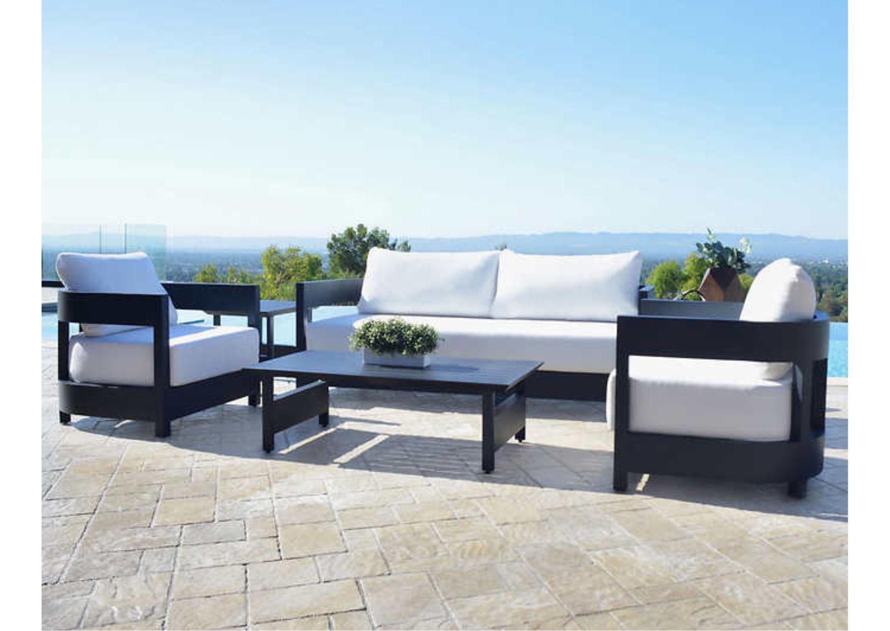 6-Piece Black Aluminum Framed Patio Conversation Set with White Cushions