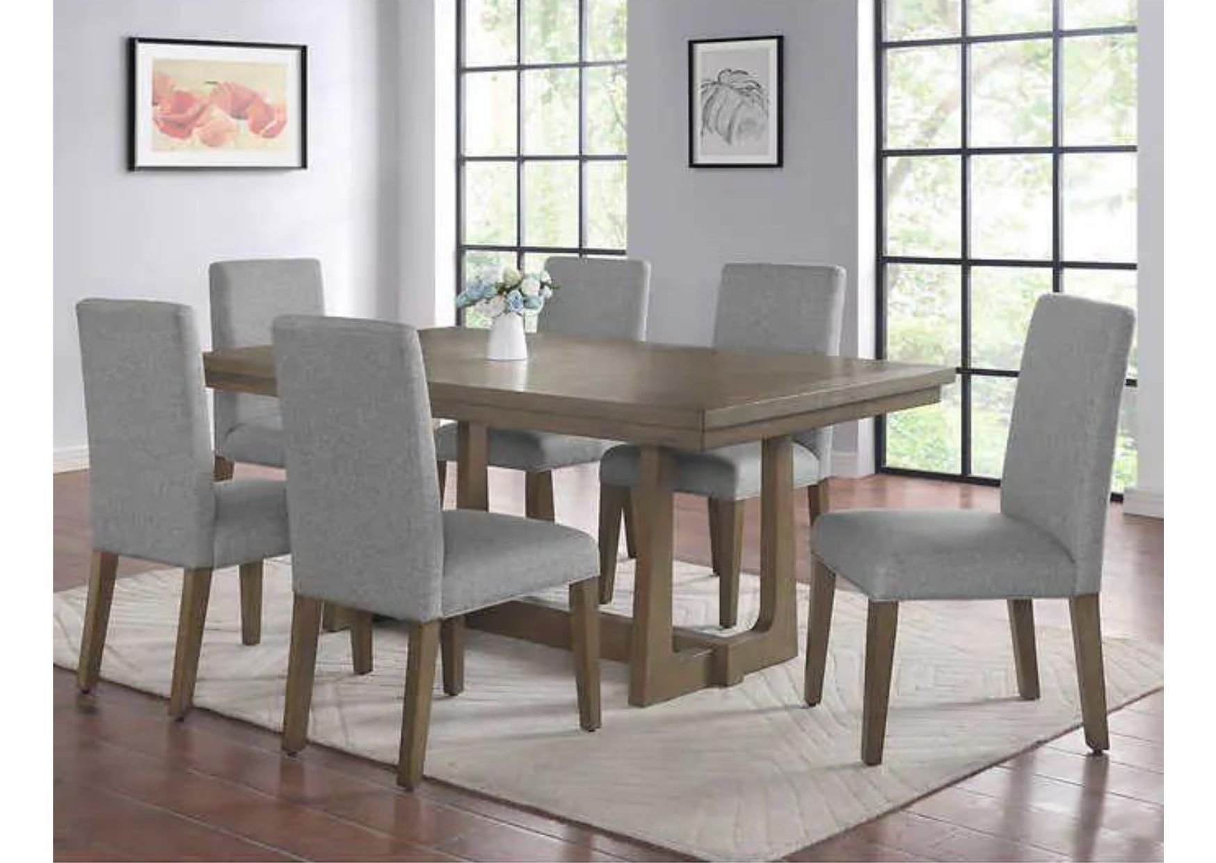 7-Piece Dining Set with Grey Upholstered Chairs