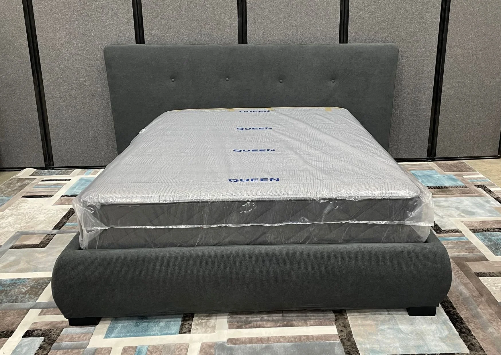 Queen Dark Grey Luxury Upholstered Bed with Oversized Headboard