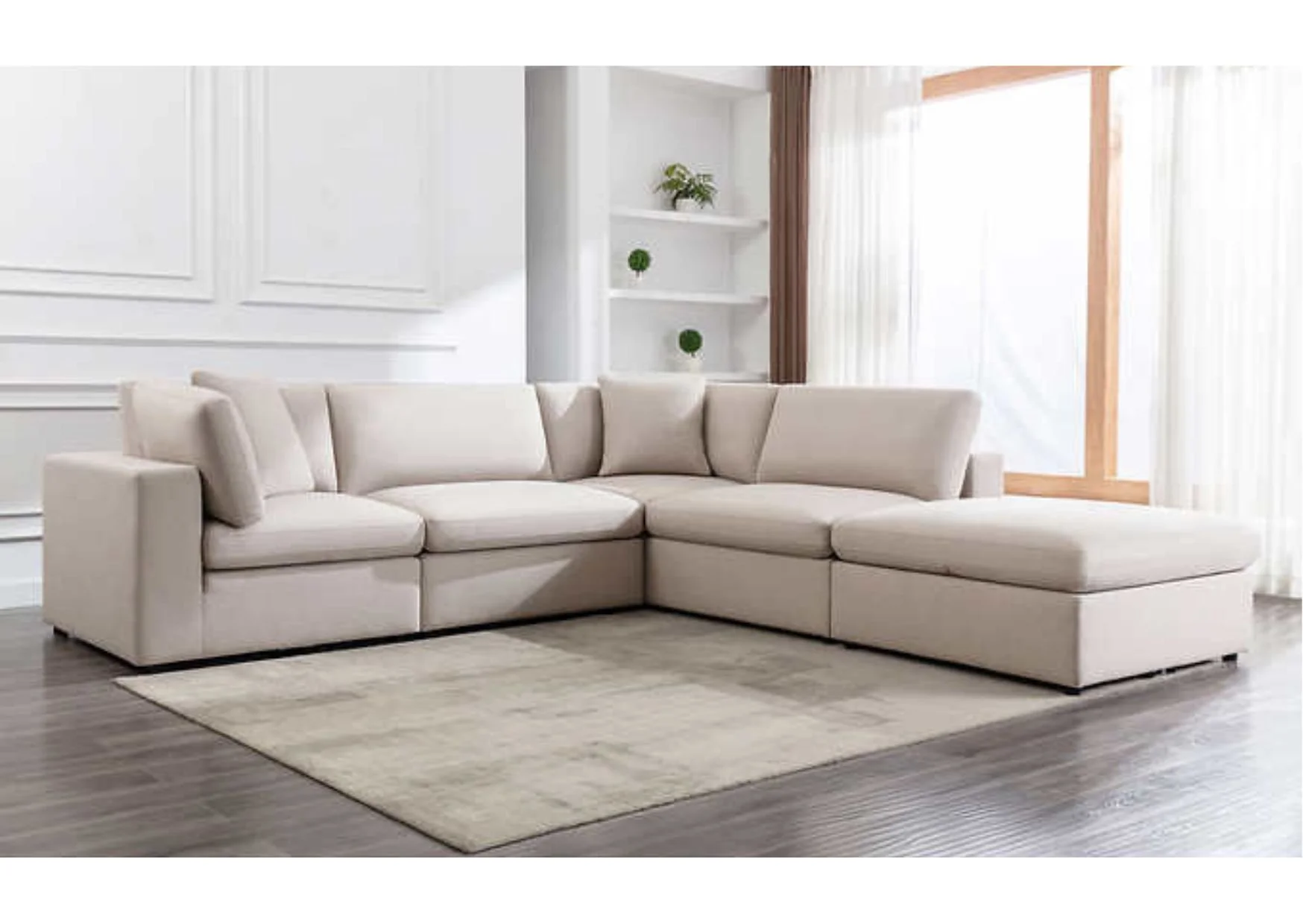 5-Piece Light Beige Fabric Modular Sectional