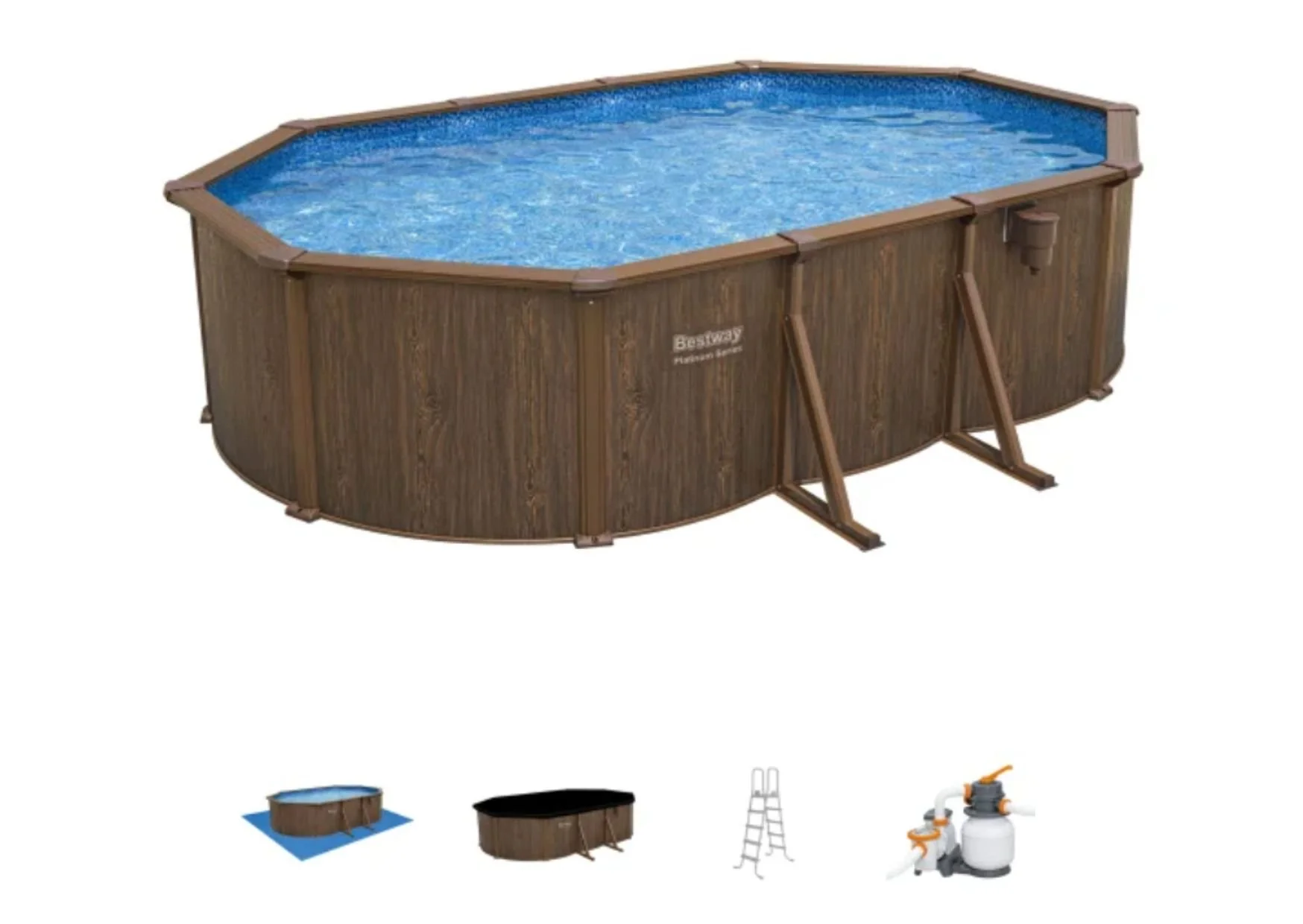 Bestway Steel Wall Above Ground Pool Set - Oval Shape - 5.50 m x 3.60 m x 1.30 m