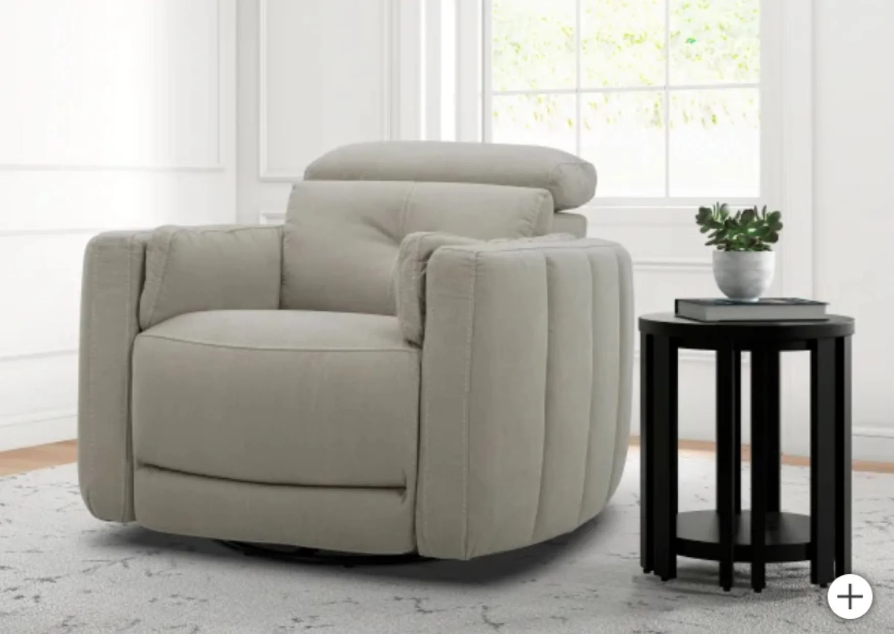 Aiden & Ivy Beige Fabric Swivel Glider Power Recliner with Power Headrest