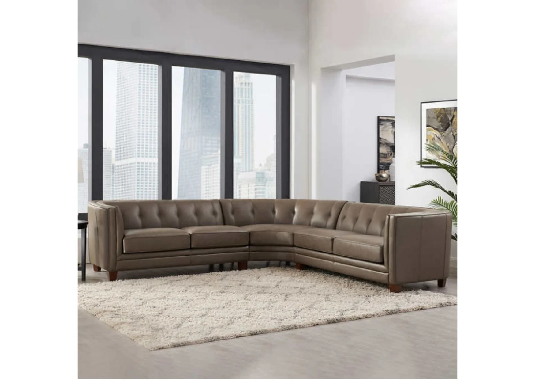 3-Piece Warm Brown Modern Top Grain Leather Sectional