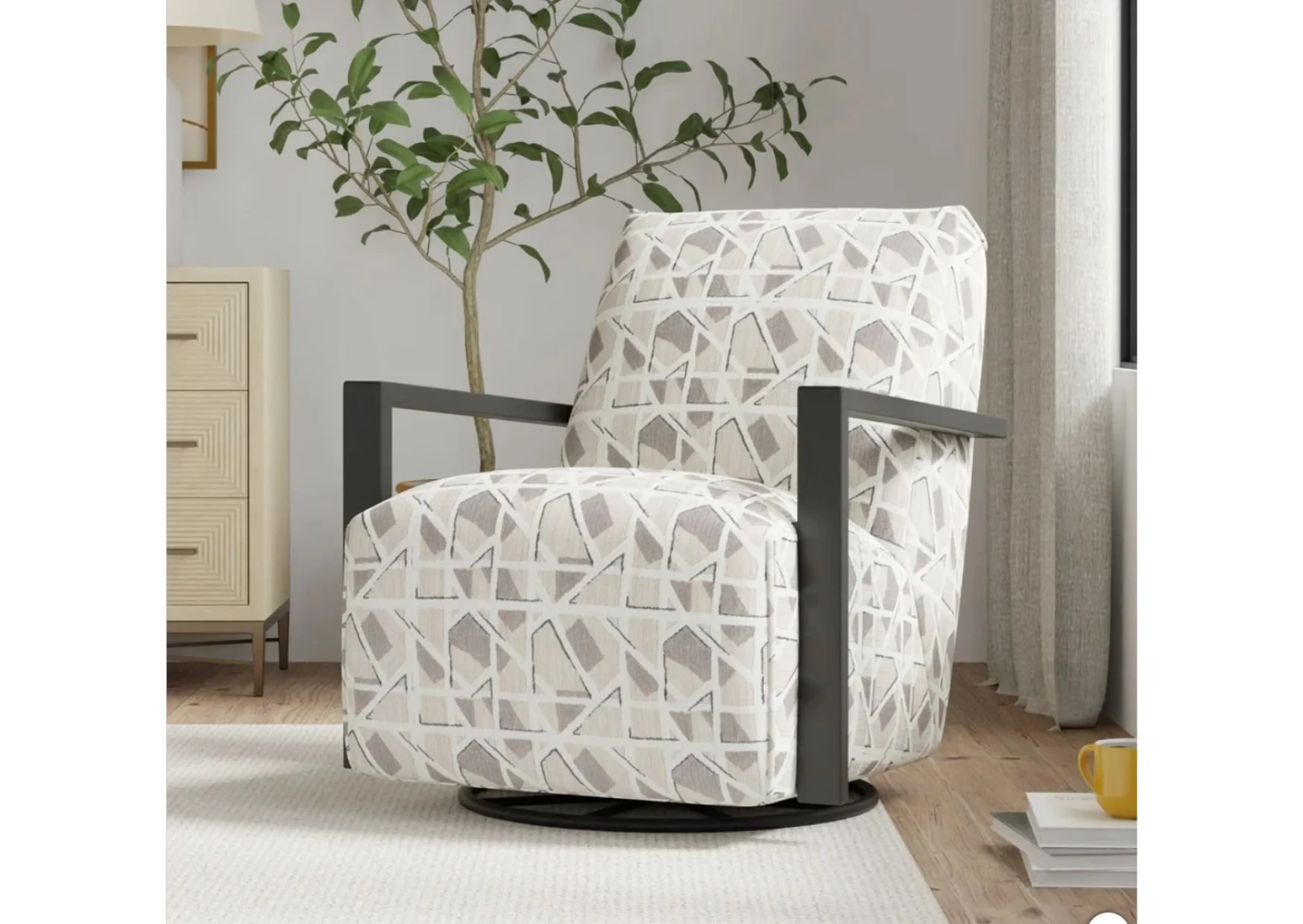 NiceLink Sierra Geometric Patterned Fabric Swivel Chair with Black Wood Arms