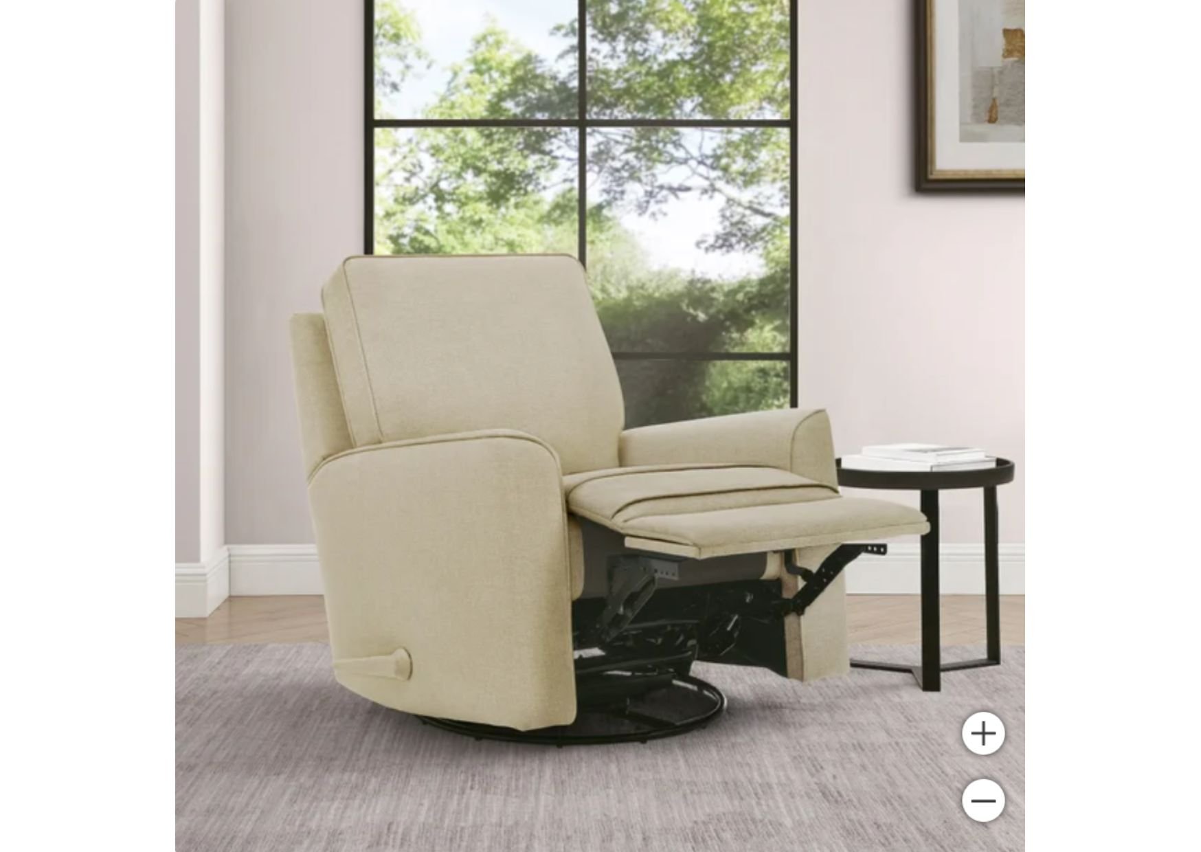 Beige Fabric Swivel Glider Manual Recliner