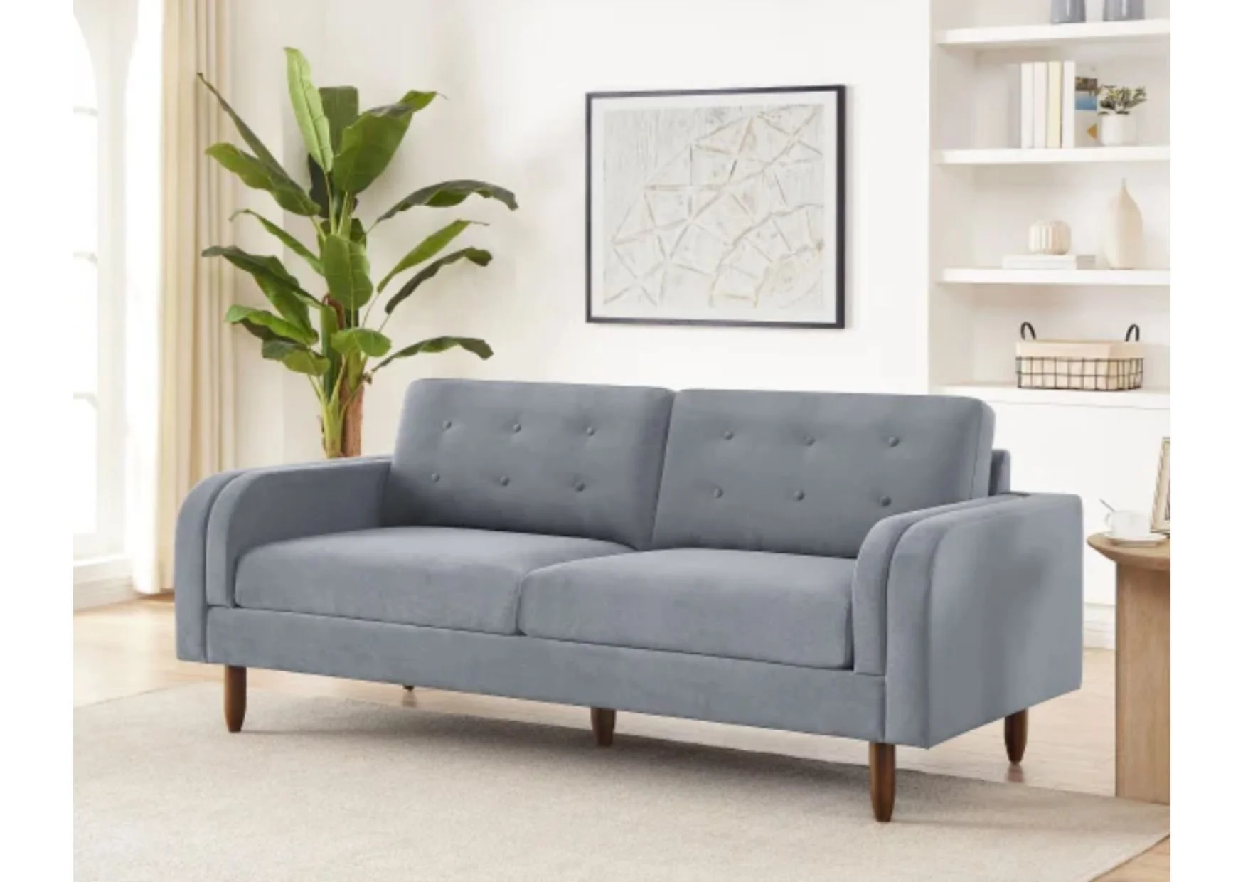 Blue-Grey Velour Fabric Sofa