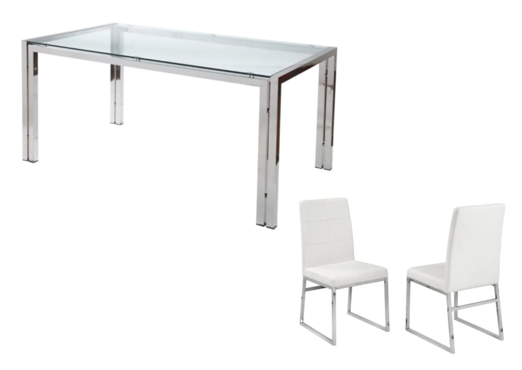 Chateau Glass and Chrome Dining Table with White PU Leather Chairs