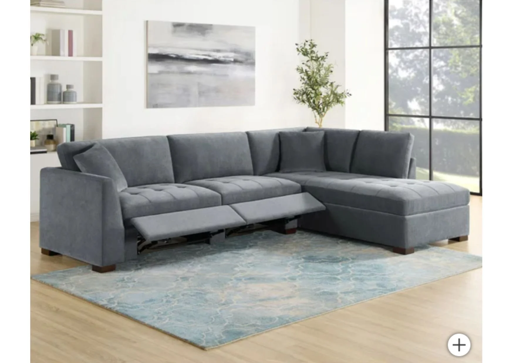 2-Piece Dark Grey Fabric Right-Hand Facing Sectional with Power Footrests