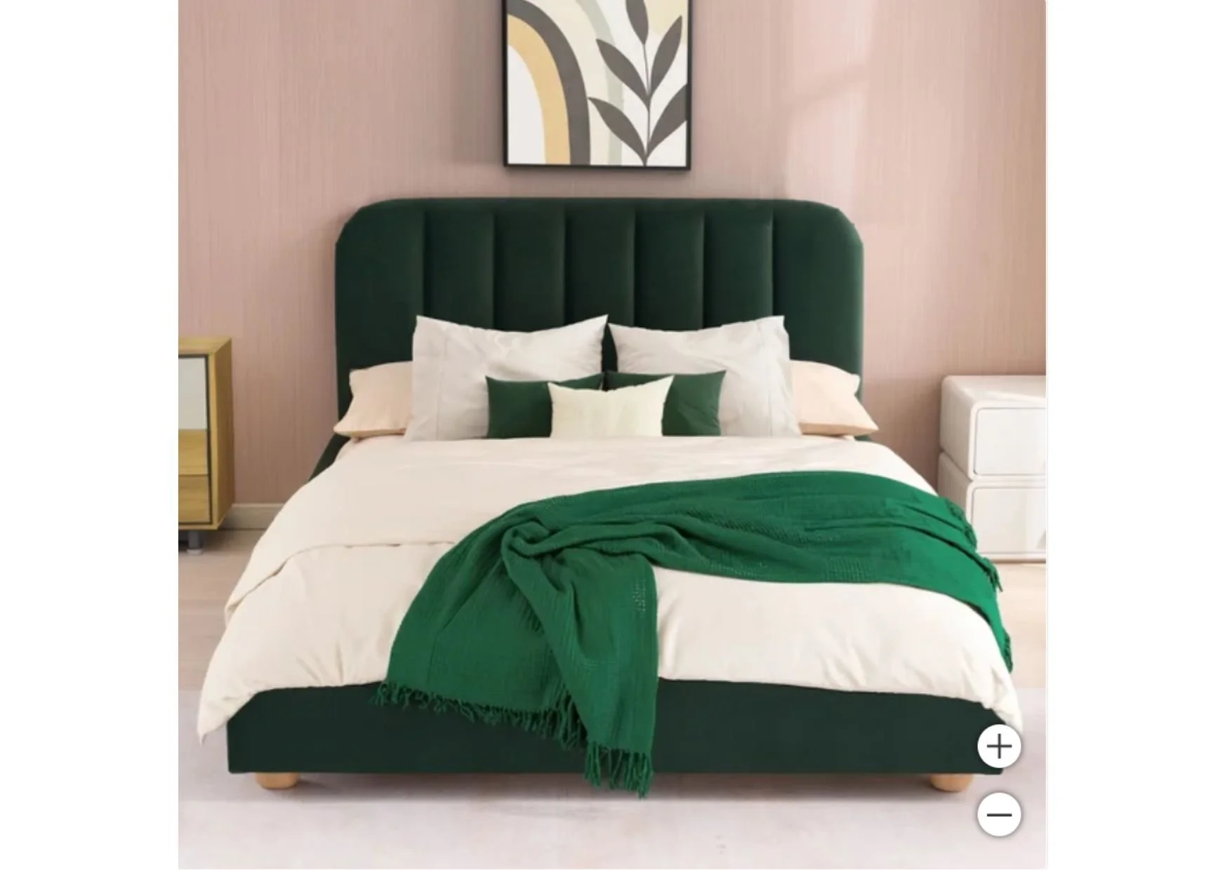 Double Green Velvet Upholstered Bed
