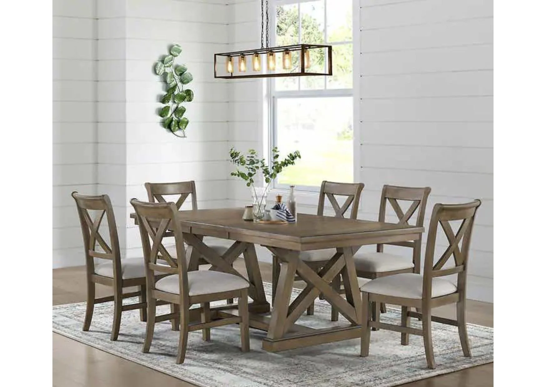 7-Piece Dining Set with Cross-Back Chairs in Oak