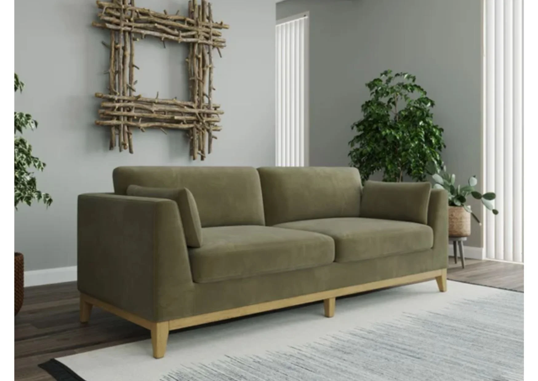 Green Velvet Fabric Sofa with Storage