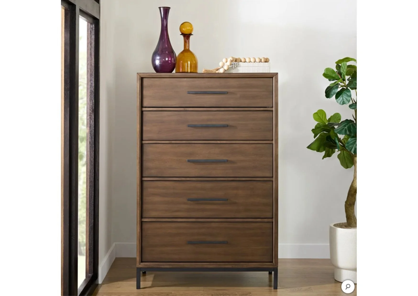 5-Drawer Chest Dresser in Dark Brown with Metal Legs