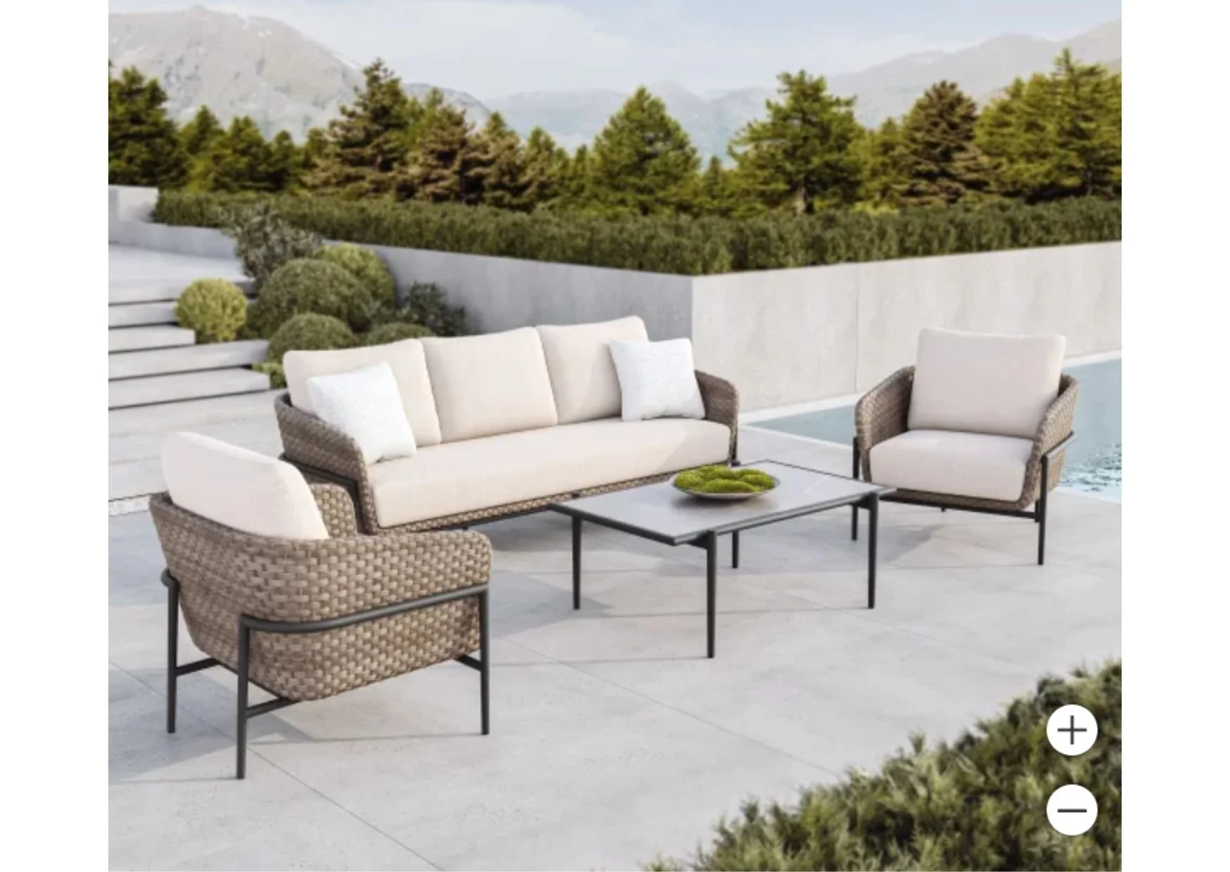 4-Piece Patio Conversation Set with Light Beige Cushions