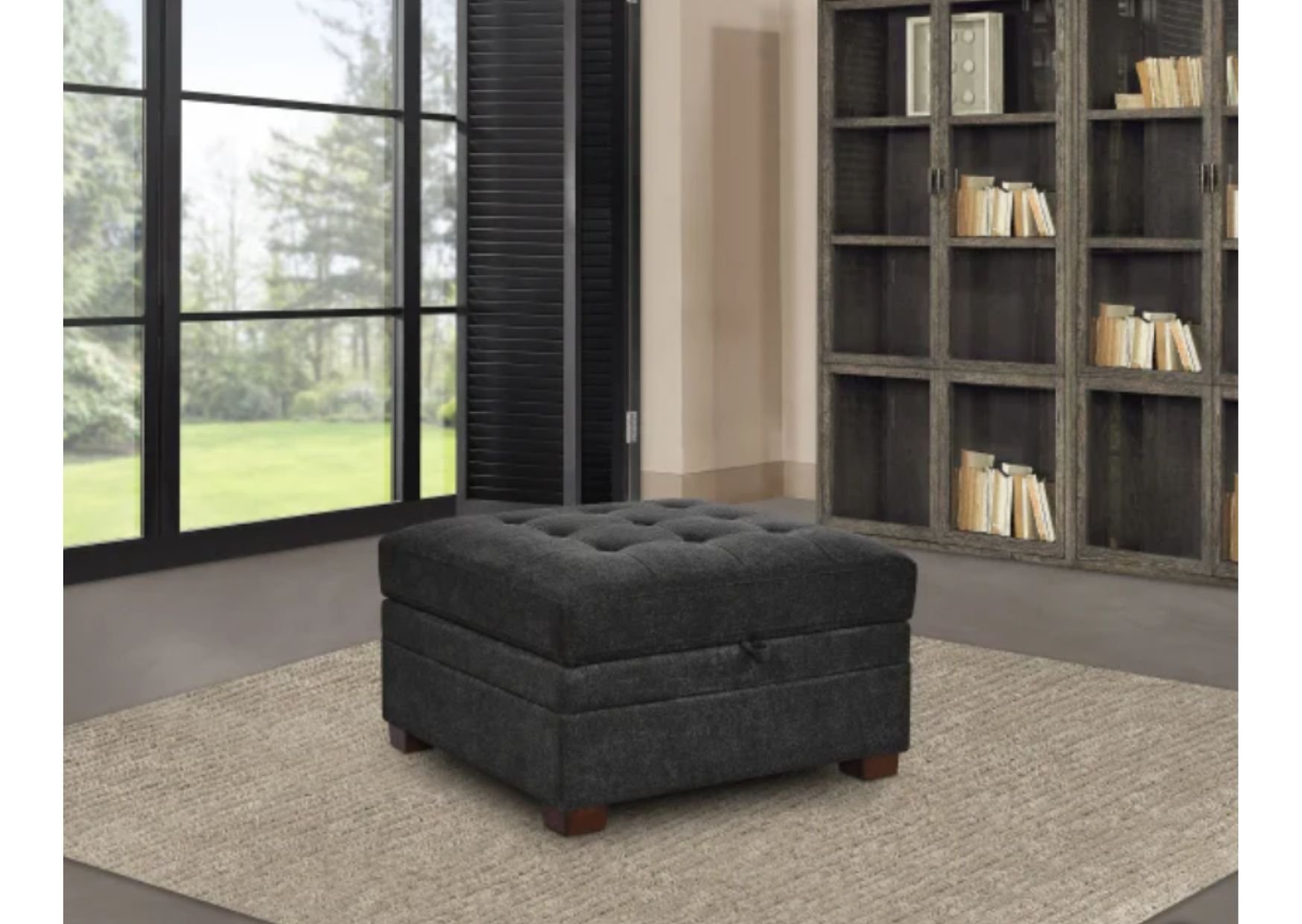 Dark Grey Chenille Tufted Fabric Storage Ottoman